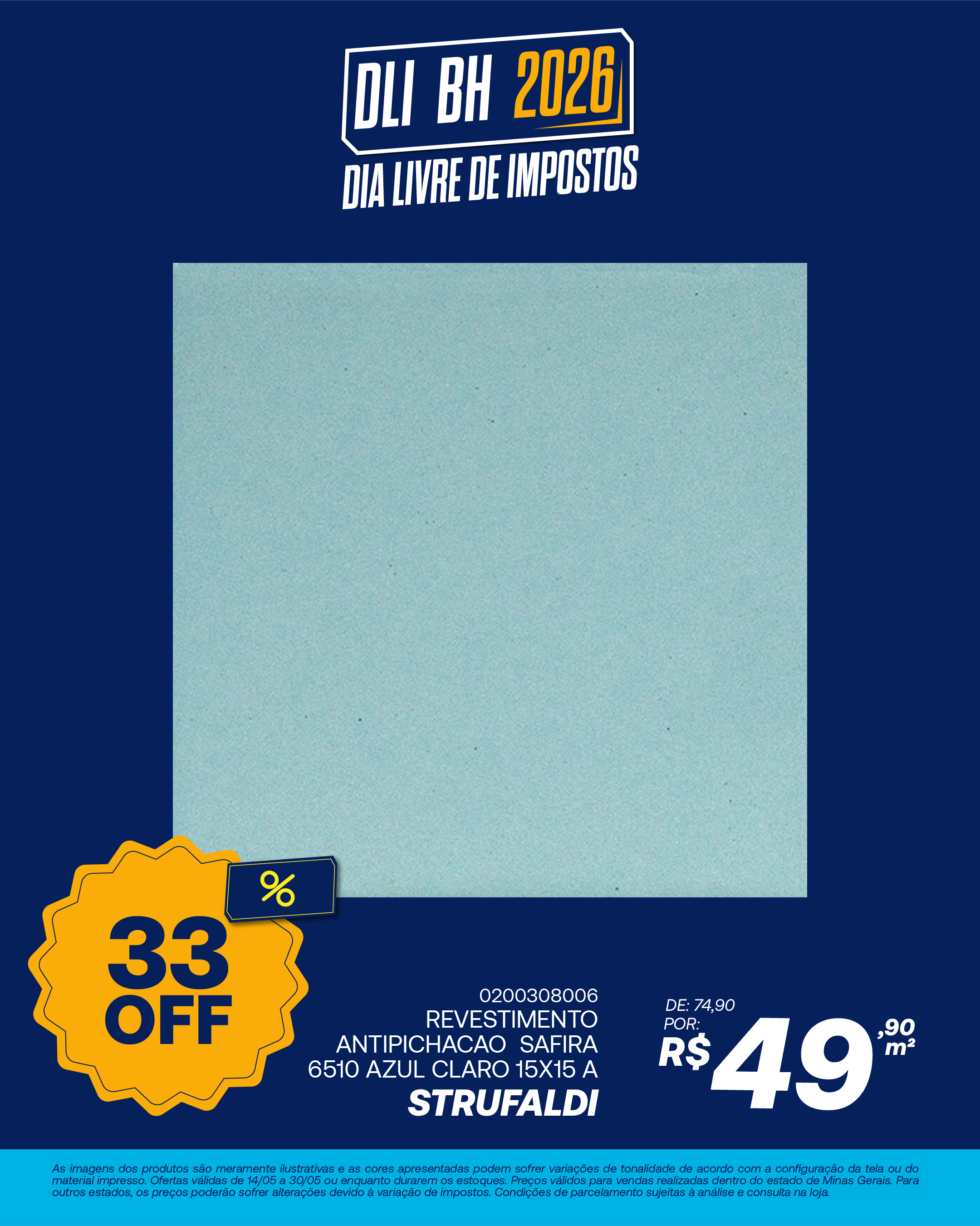 STRUFALDI REVESTIMENTO ANTIPICHACAO SAFIRA 6510 AZUL CLARO 15X15 A