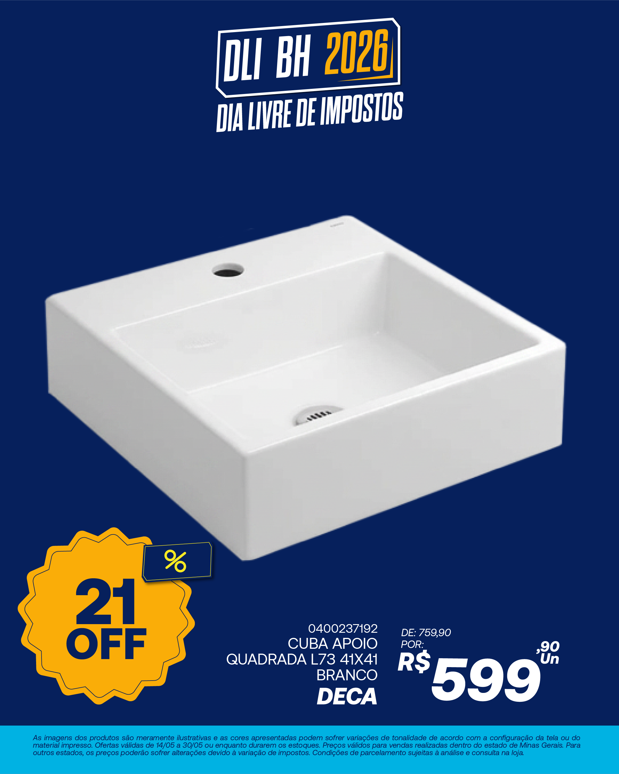 DECA CUBA APOIO QUADRADA L73 41X41 BRANCO
