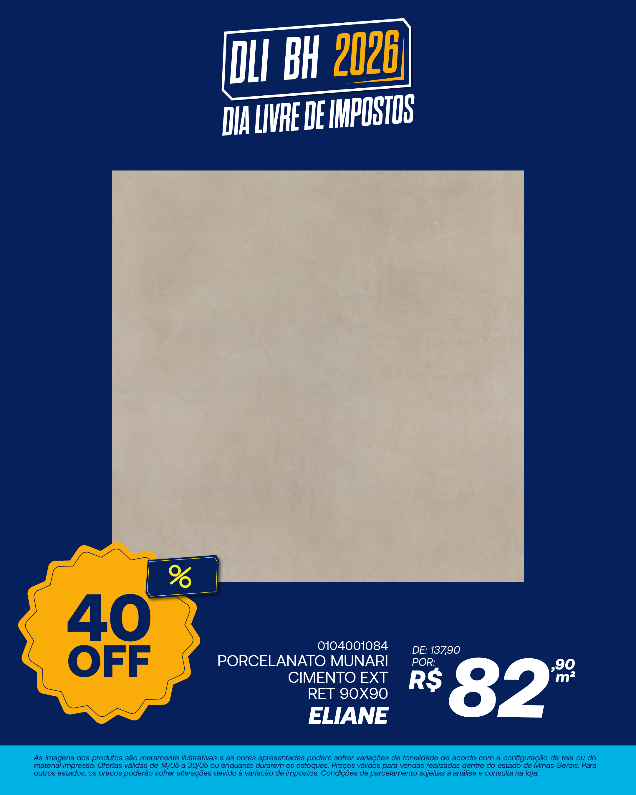 ELIANE PORCELANATO MUNARI CIMENTO EXT RET 90X90