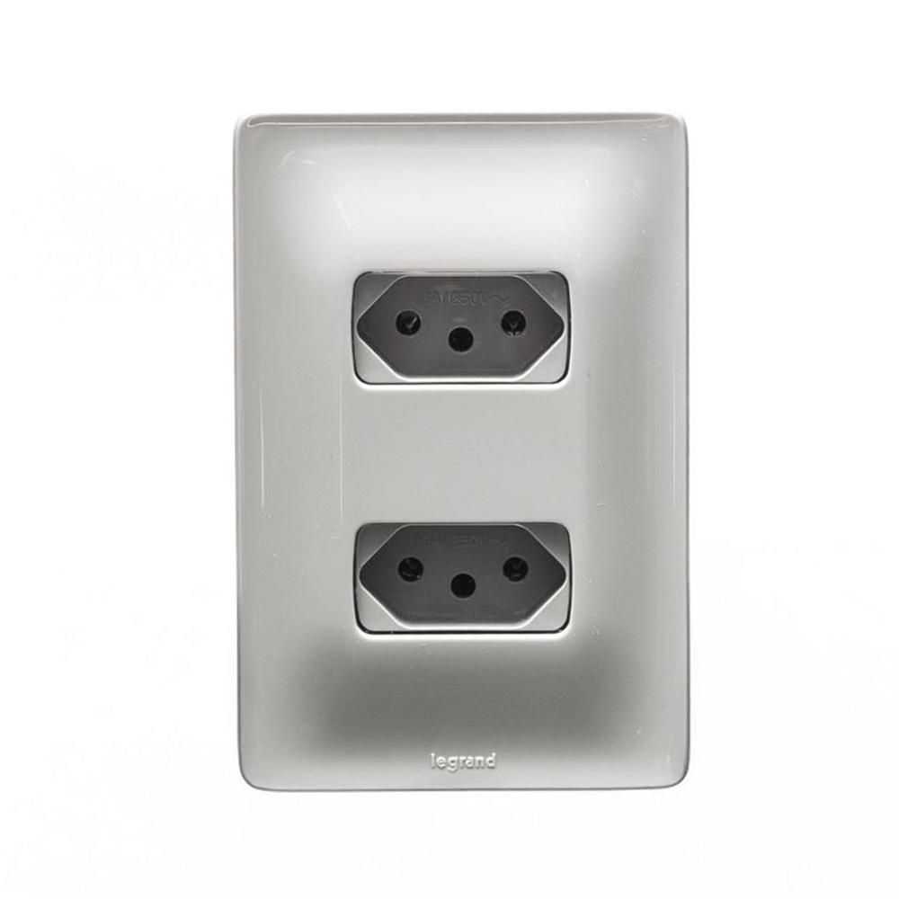 TOMADA ZEFFIA CINZA 2 TOMADAS 2P+T 10A COM PLACA 680111CZ LEGRAND