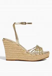 SANDÁLIA SCHUTZ ANABELA PLATAFORMA PALHA E DOURADO