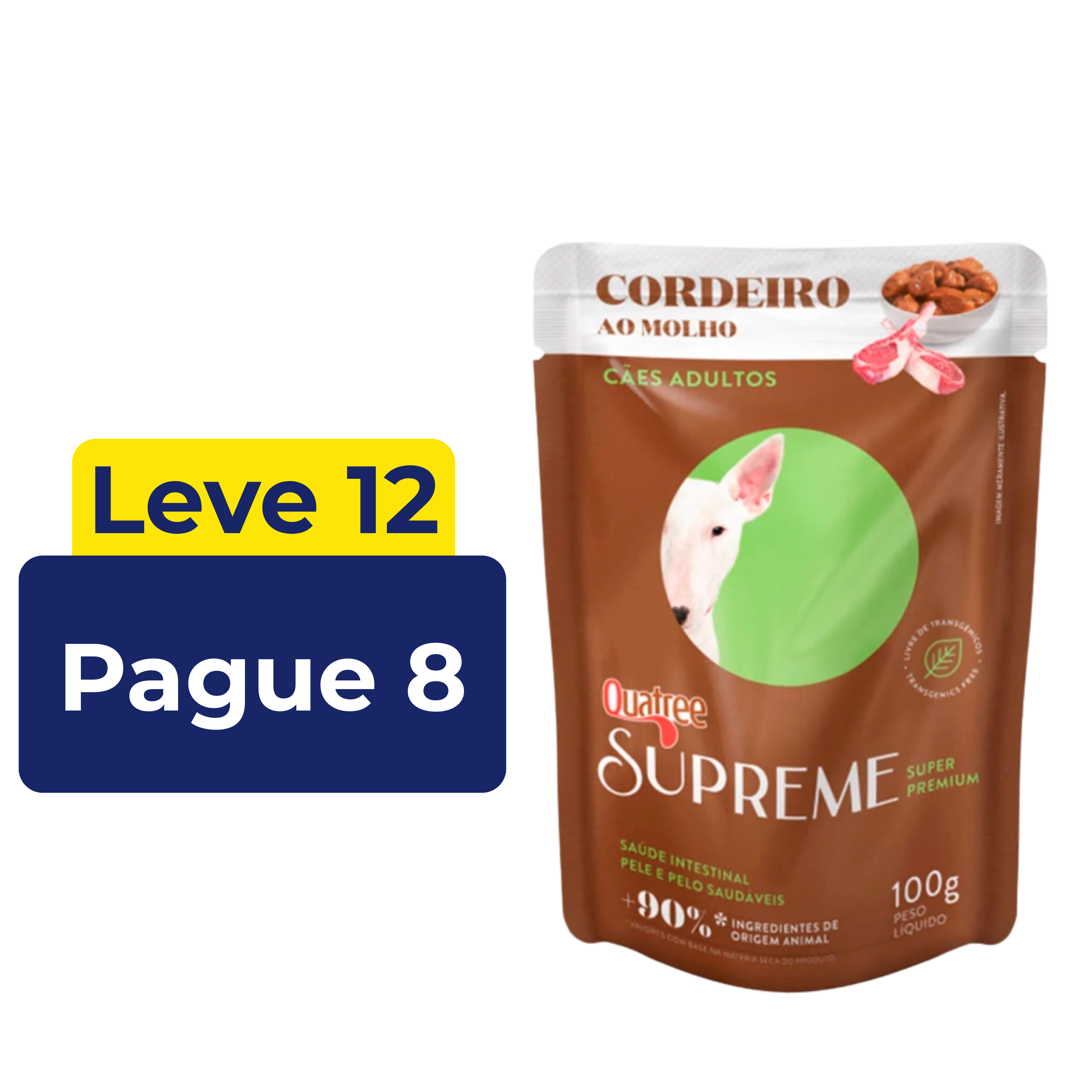 Sachê Úmido Quatree Supreme para Cães Adultos Sabor Cordeiro ao Molho 100g – Leve 12 Pague 8
