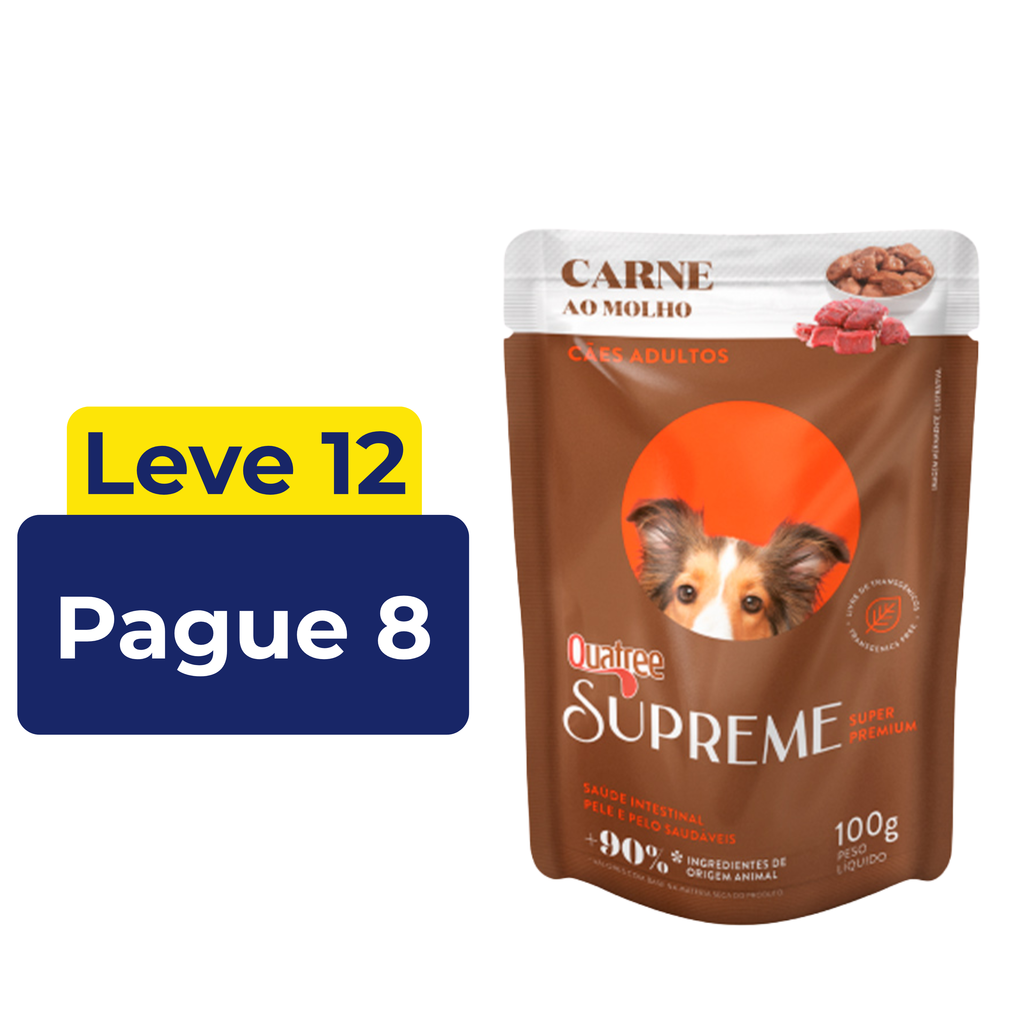Sachê Úmido Quatree Supreme para Cães Adultos Sabor Carne ao Molho 100g – Leve 12 Pague 8