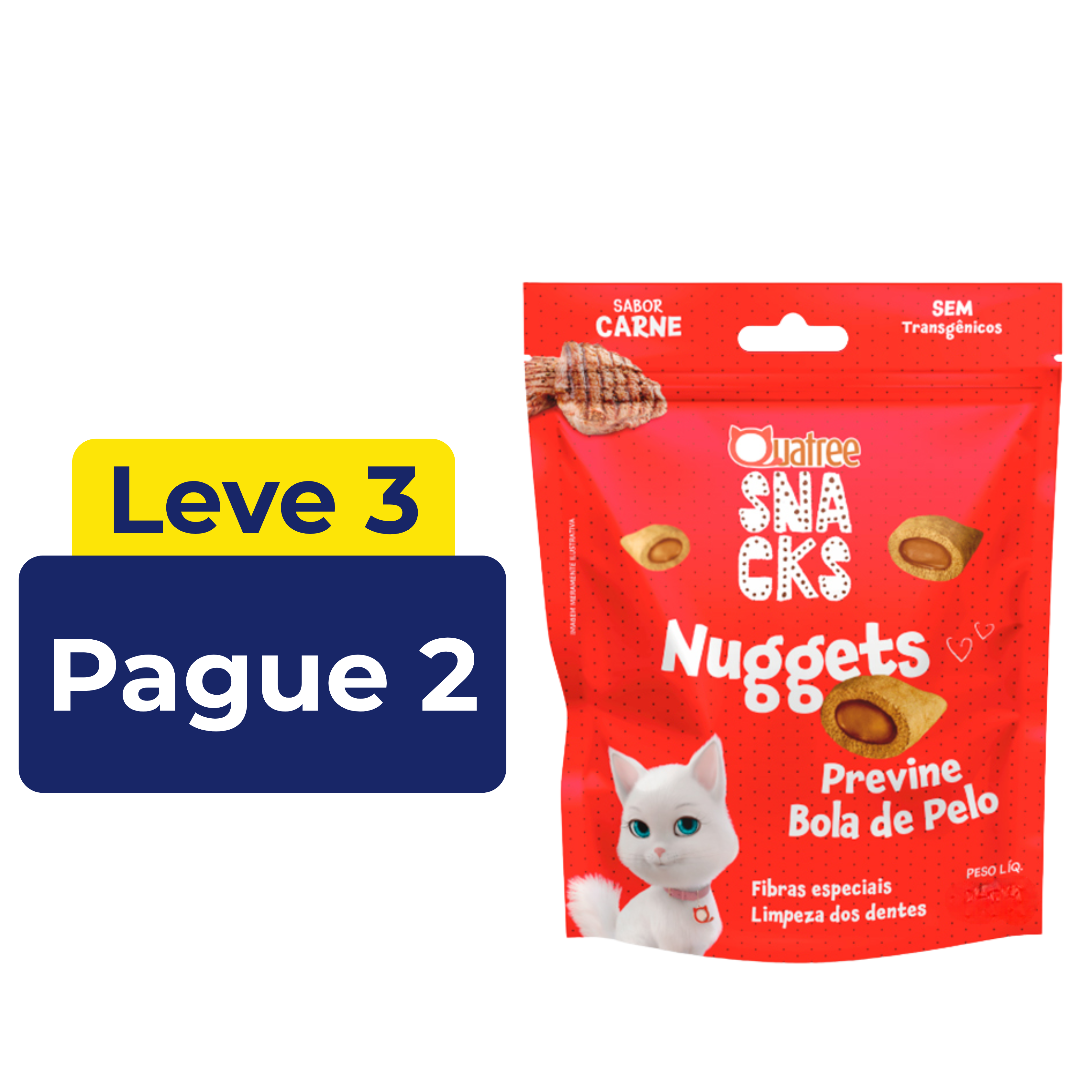 Snack Quatree para Gatos Adultos Sabor Carne Bola de Pelo 150g – Leve 3 Pague 2