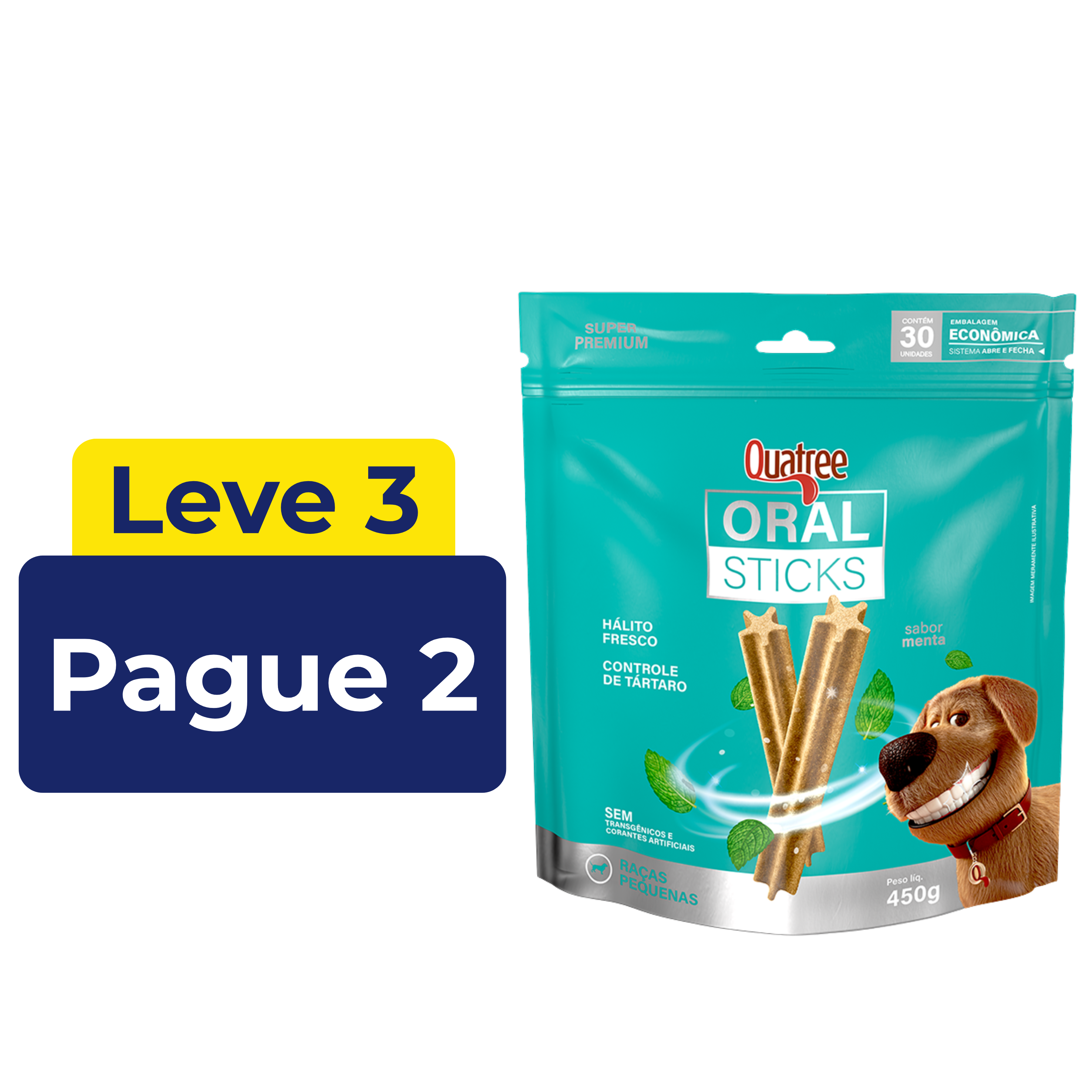 Snacks Quatree Sticks Oral Cães Raças Pequenas 450g – Leve 3 Pague 2