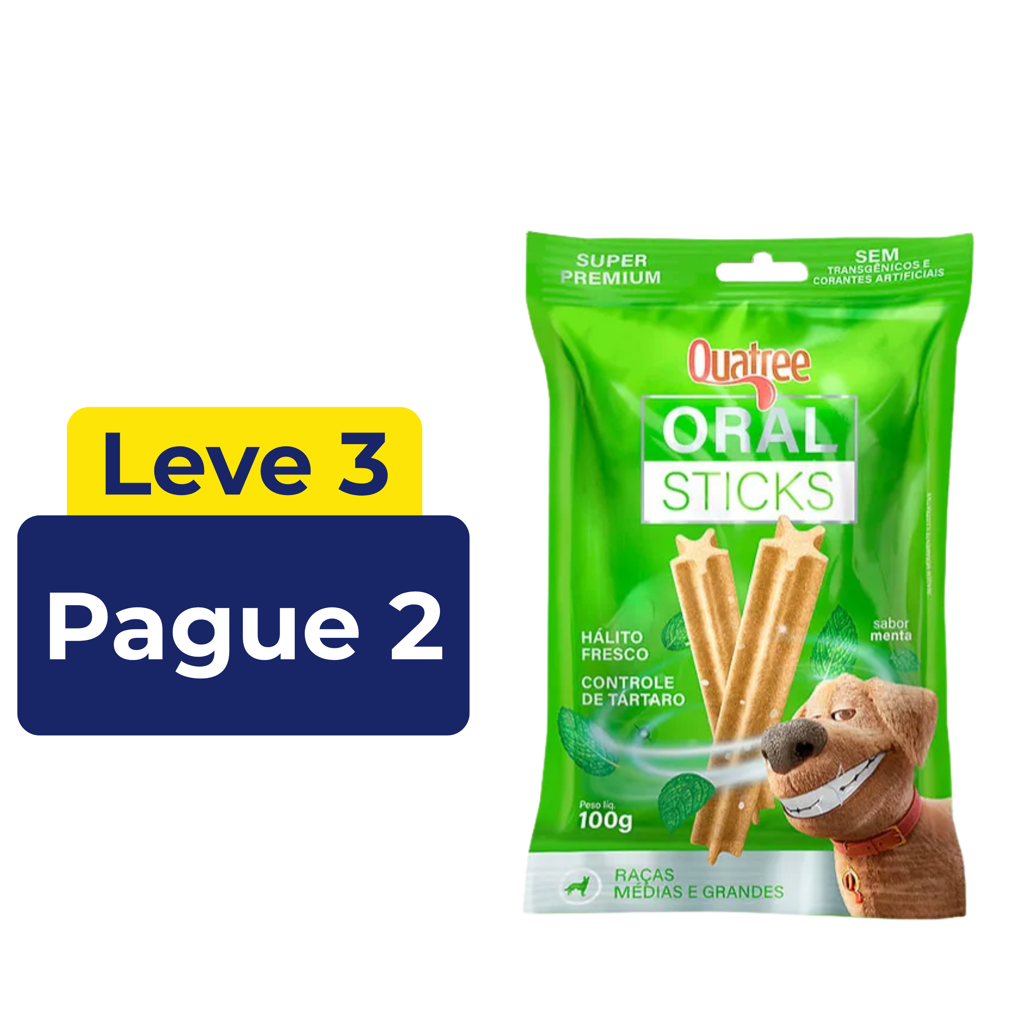 Snacks Quatree Sticks Cães Raças Médias e Grandes 100g – Leve 3 Pague 2