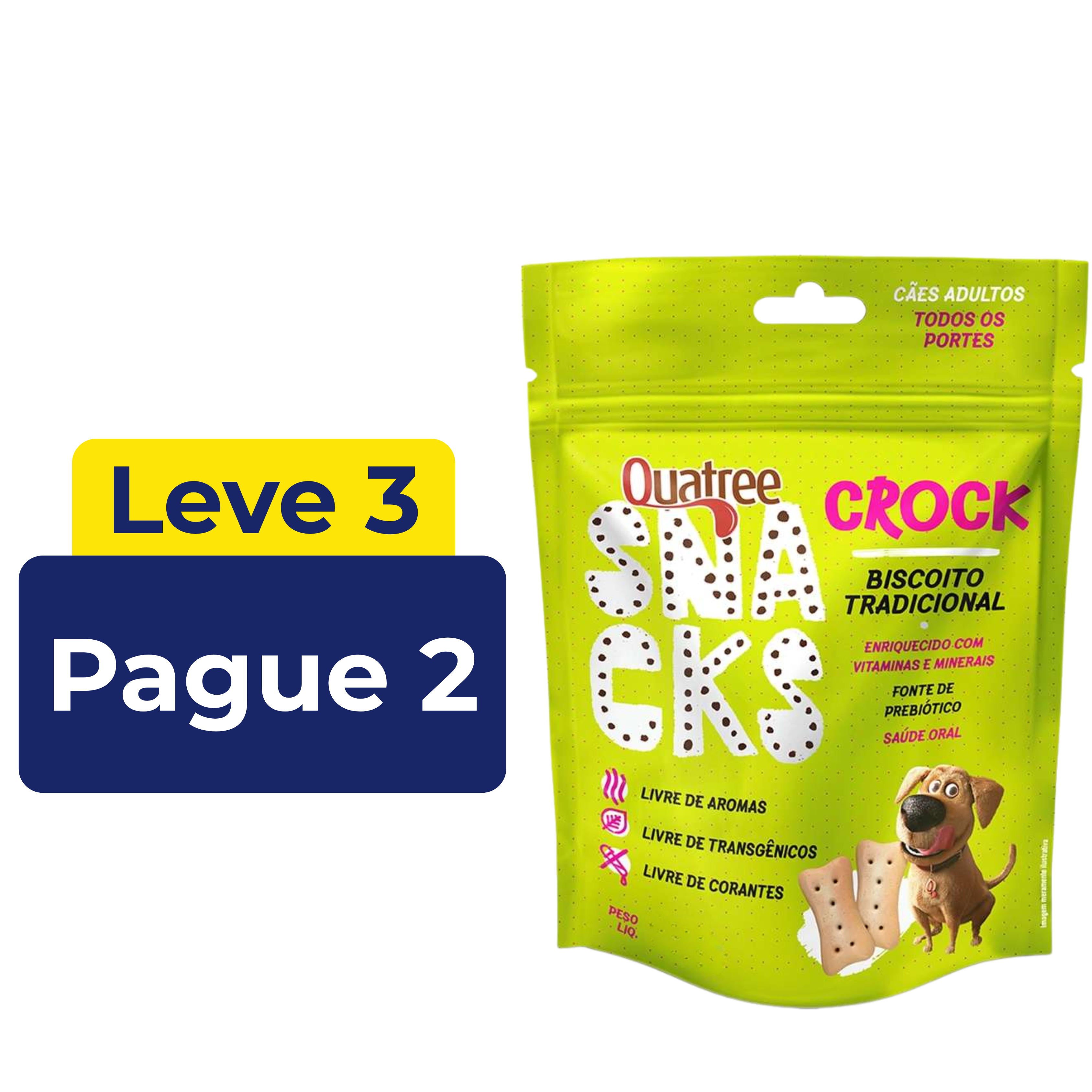 Biscoito Quatree Snacks Crock Tradicional para Cães Adultos 400g- Leve 3 Pague 2
