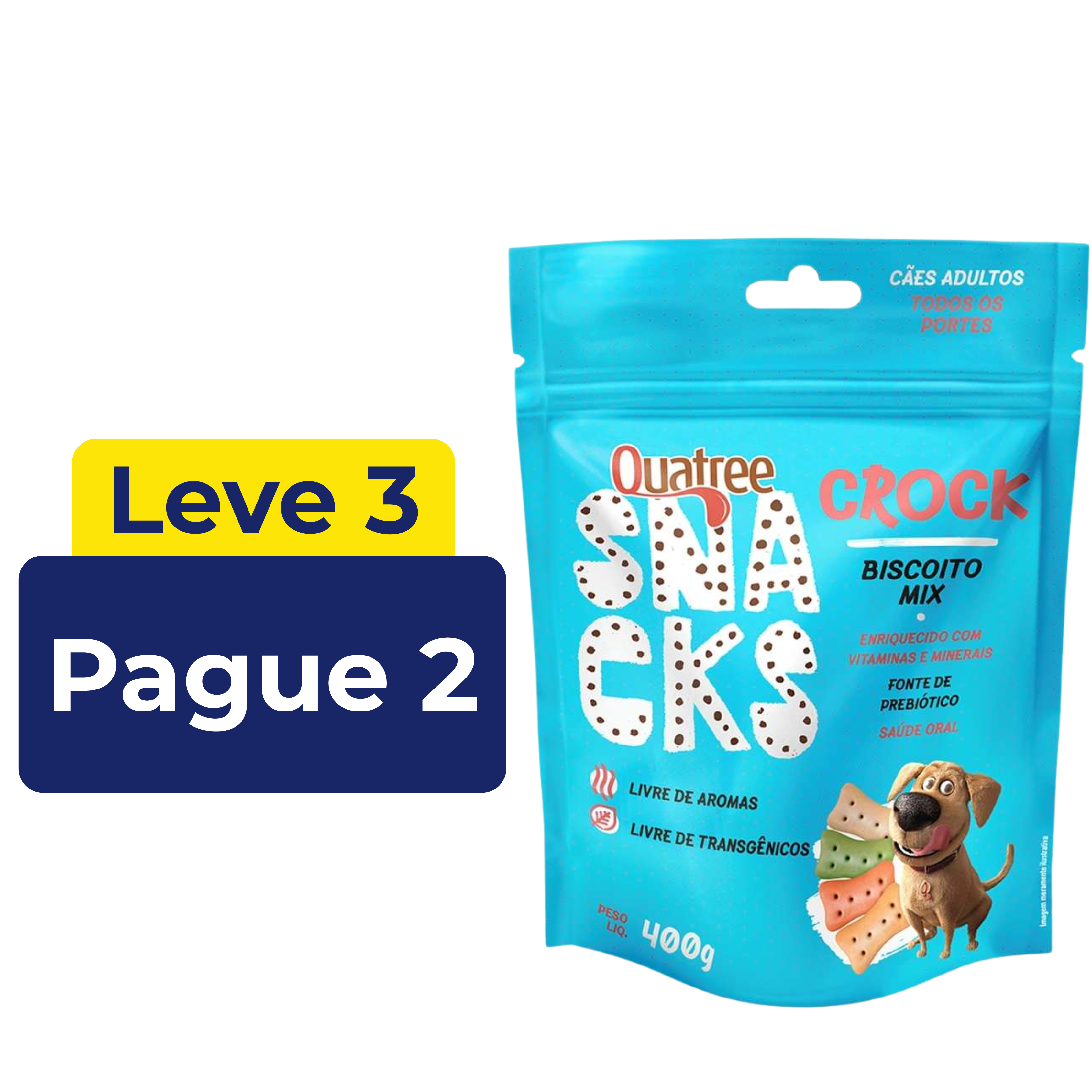 Biscoito Quatree Snacks Crock Mix para Cães Adultos 400g – Leve 3 Pague 2