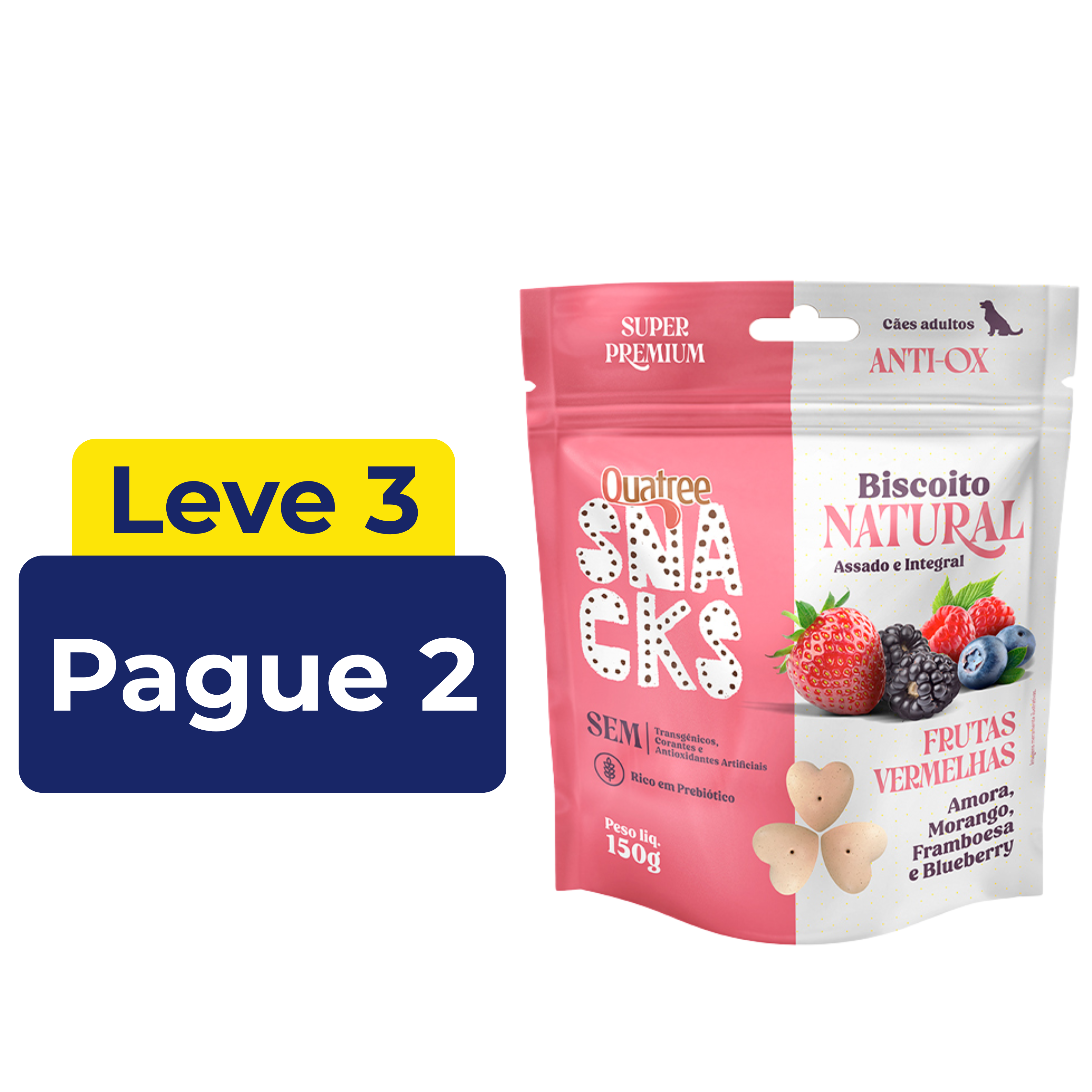 Snack Quatree Biscoito Natural Frutas Vermelhas 150g – Leve 3 Pague 2
