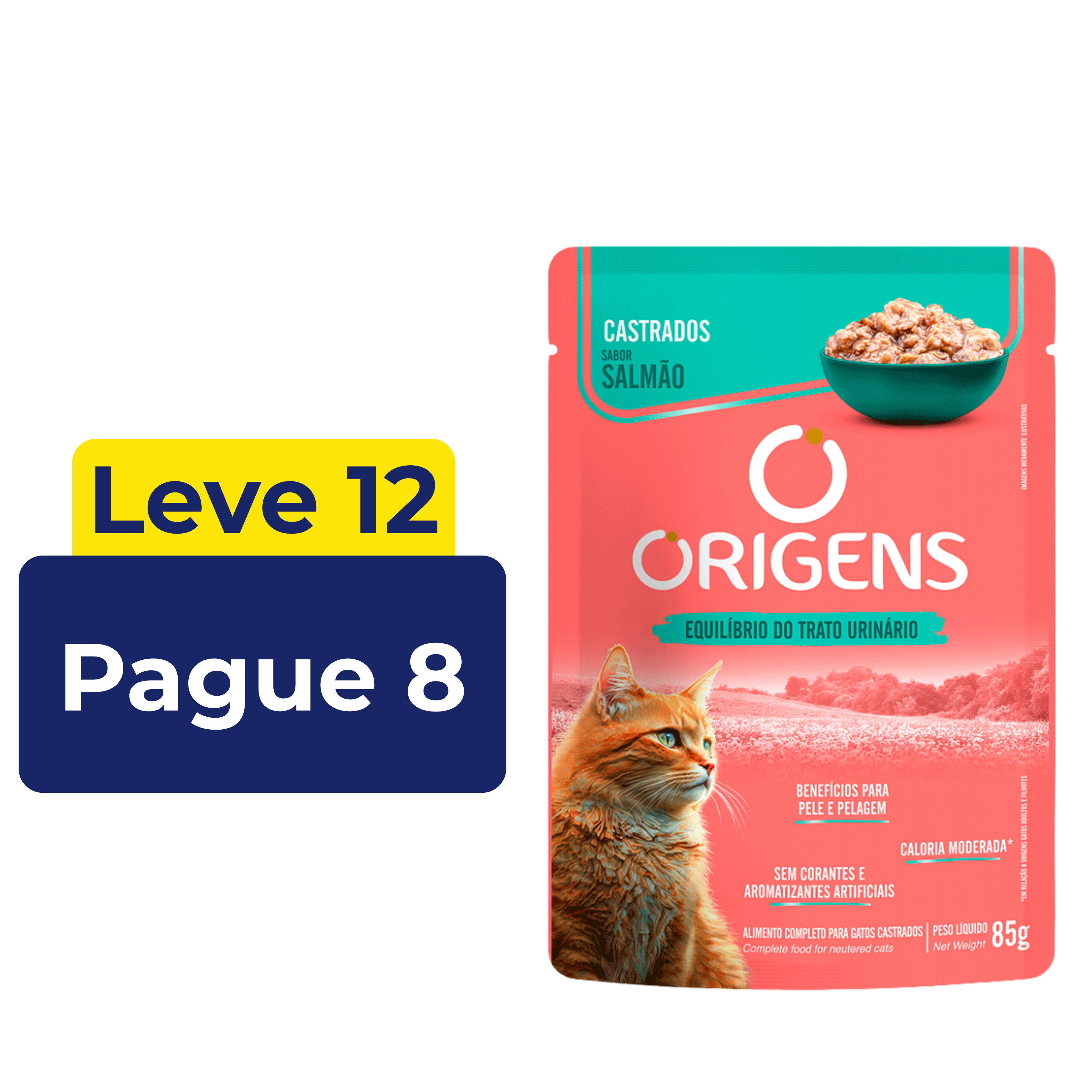 Sachê Úmido Origens Gato Castrado Sabor Salmão 85g – Leve 12 Pague 8