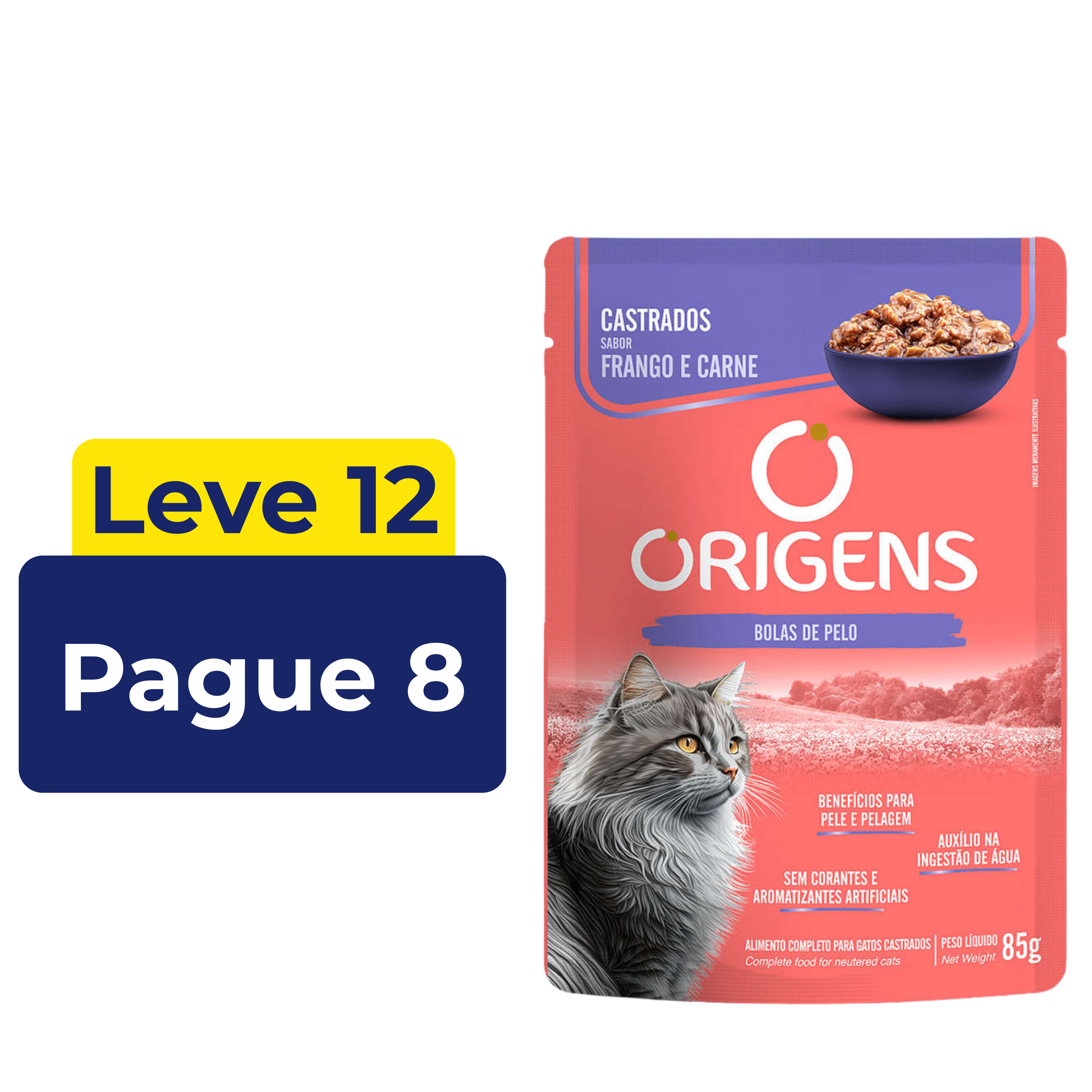 Sachê Úmido Origens Gatos Castrados Sabor Frango 85g – Leve 12 Pague 8