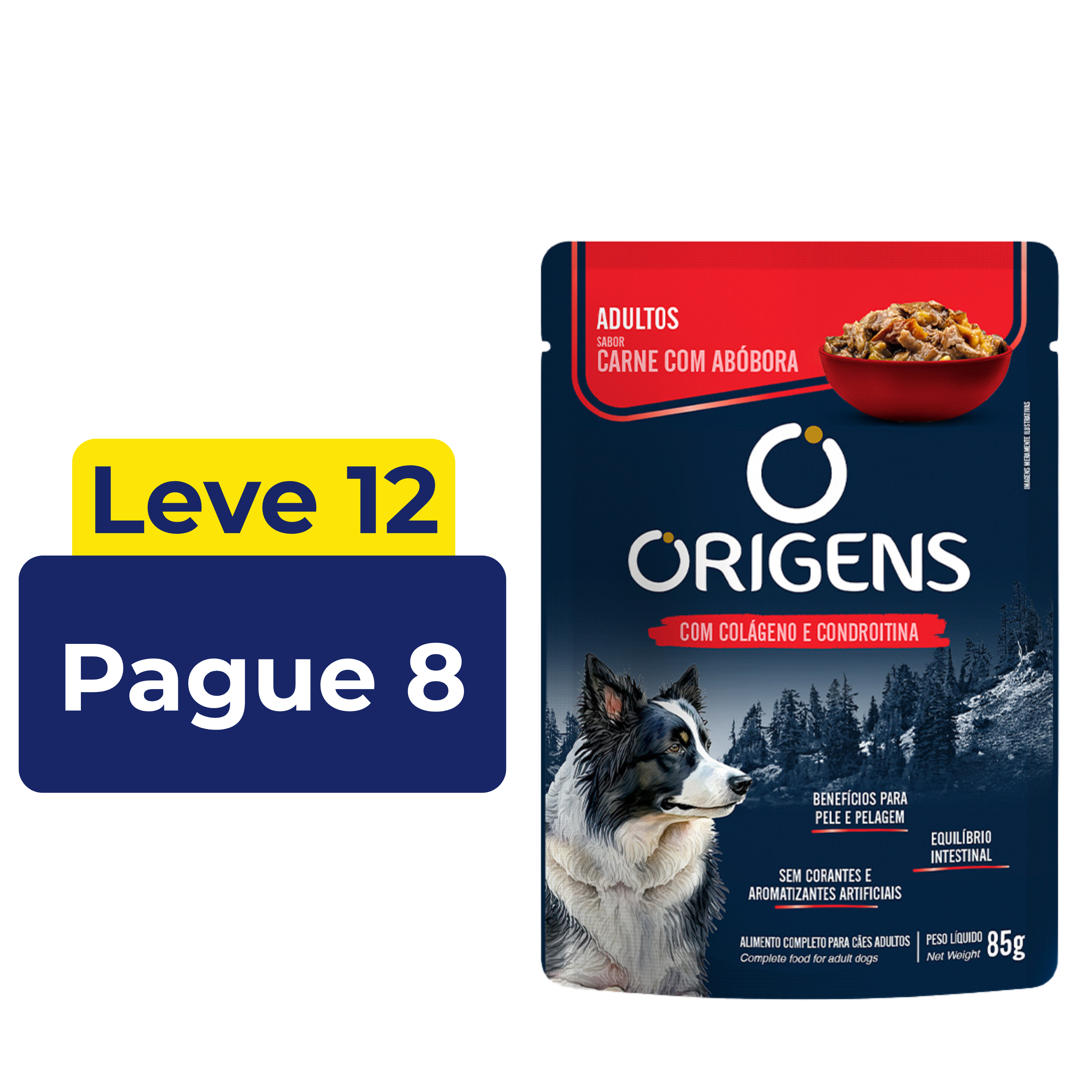 Sachê Úmido Origens Cães Adultos Sabor Carne 85g – Leve 12 Pague 8