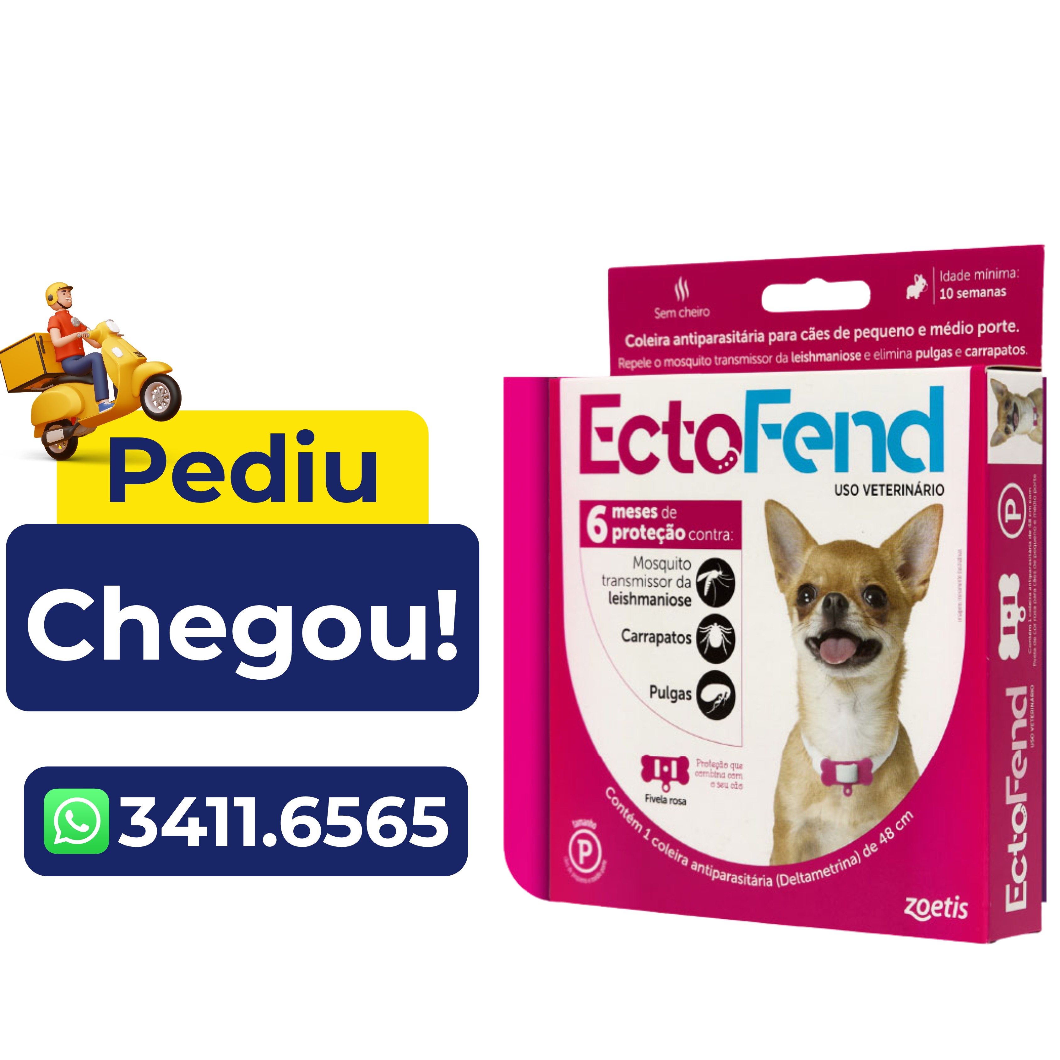 Coleira Antipulgas e Carrapatos Ectofend Zoetis Rosa para Cães Pequenos 48cm