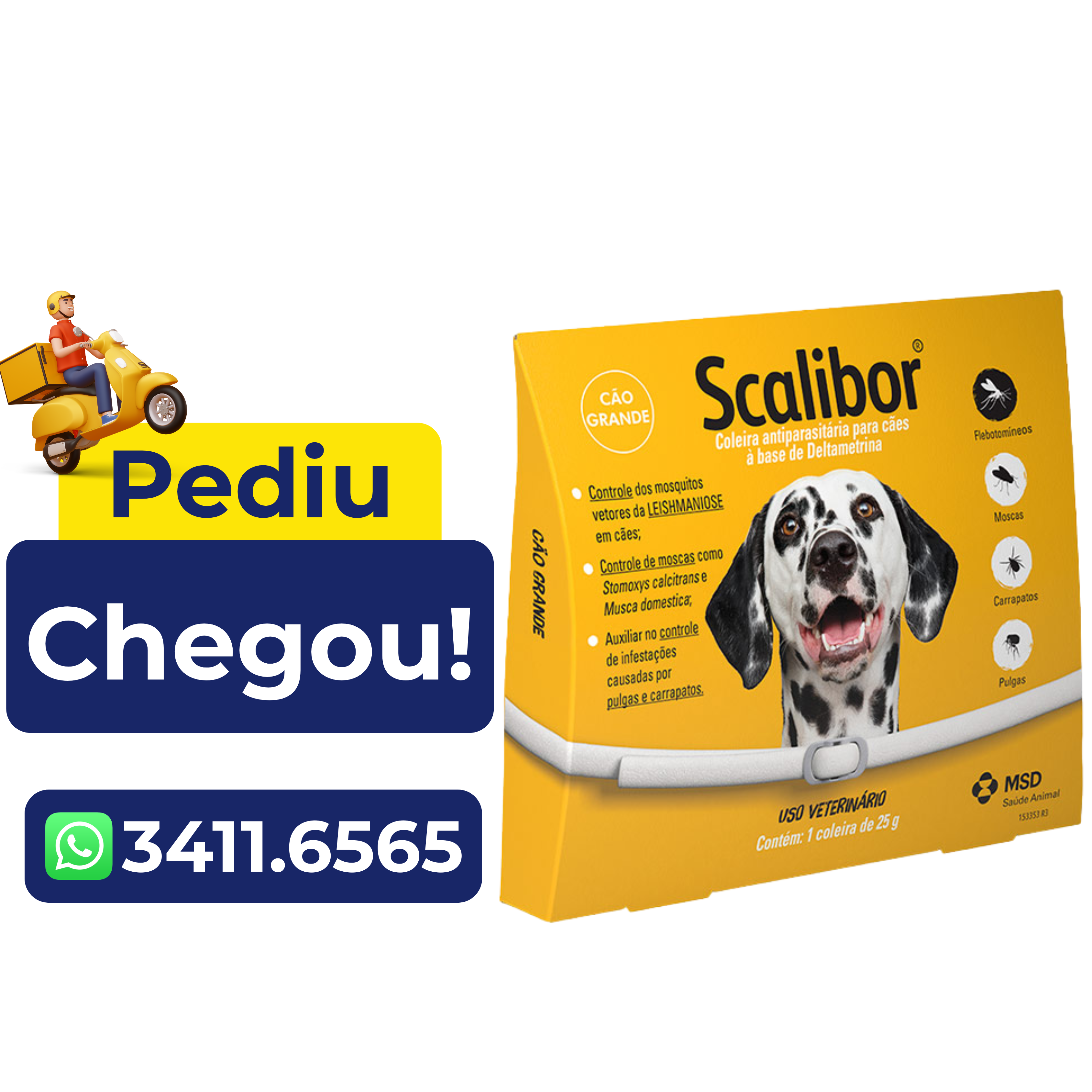 Coleira Antipulgas e Carrapatos Scalibor MSD para Cães Grandes 65cm