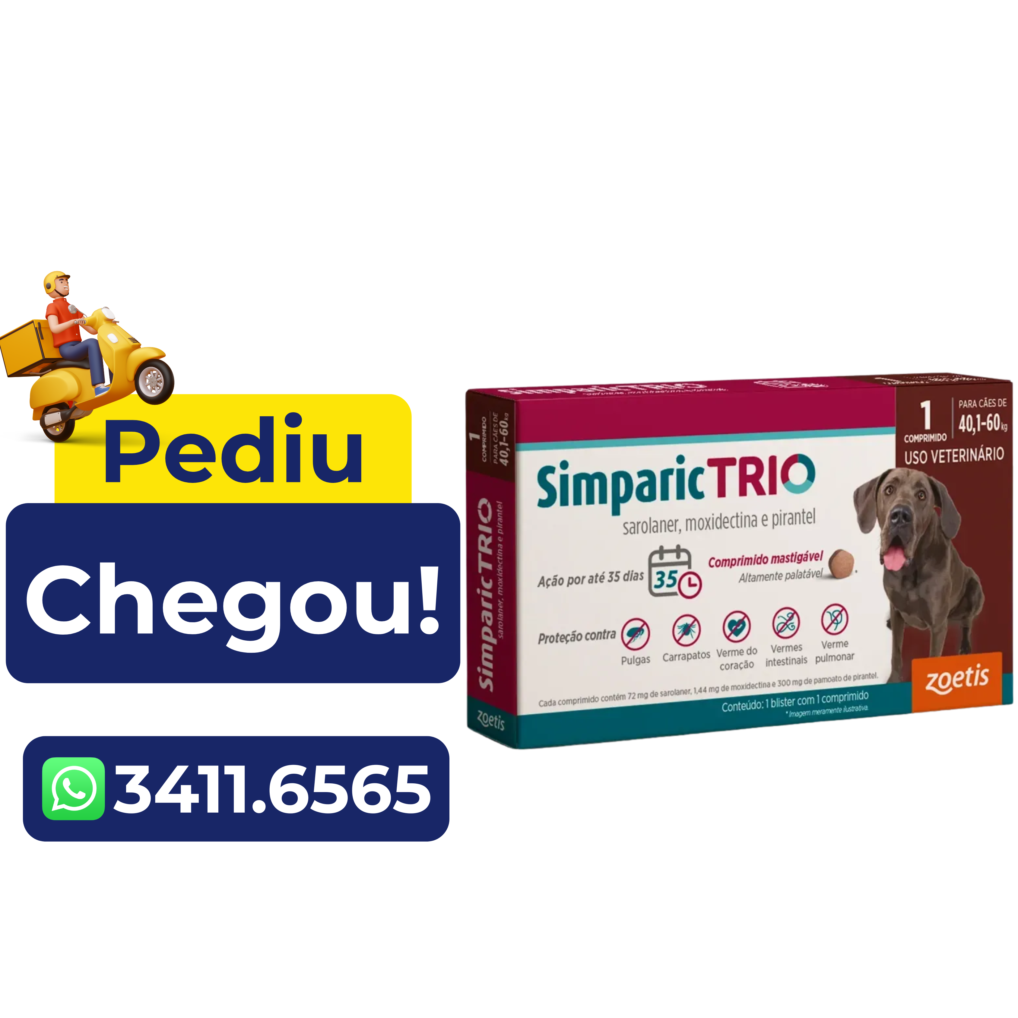 Antipulgas e Carrapatos Simparic Trio 72mg (40,1 A 60kg) 1 Comprimidos
