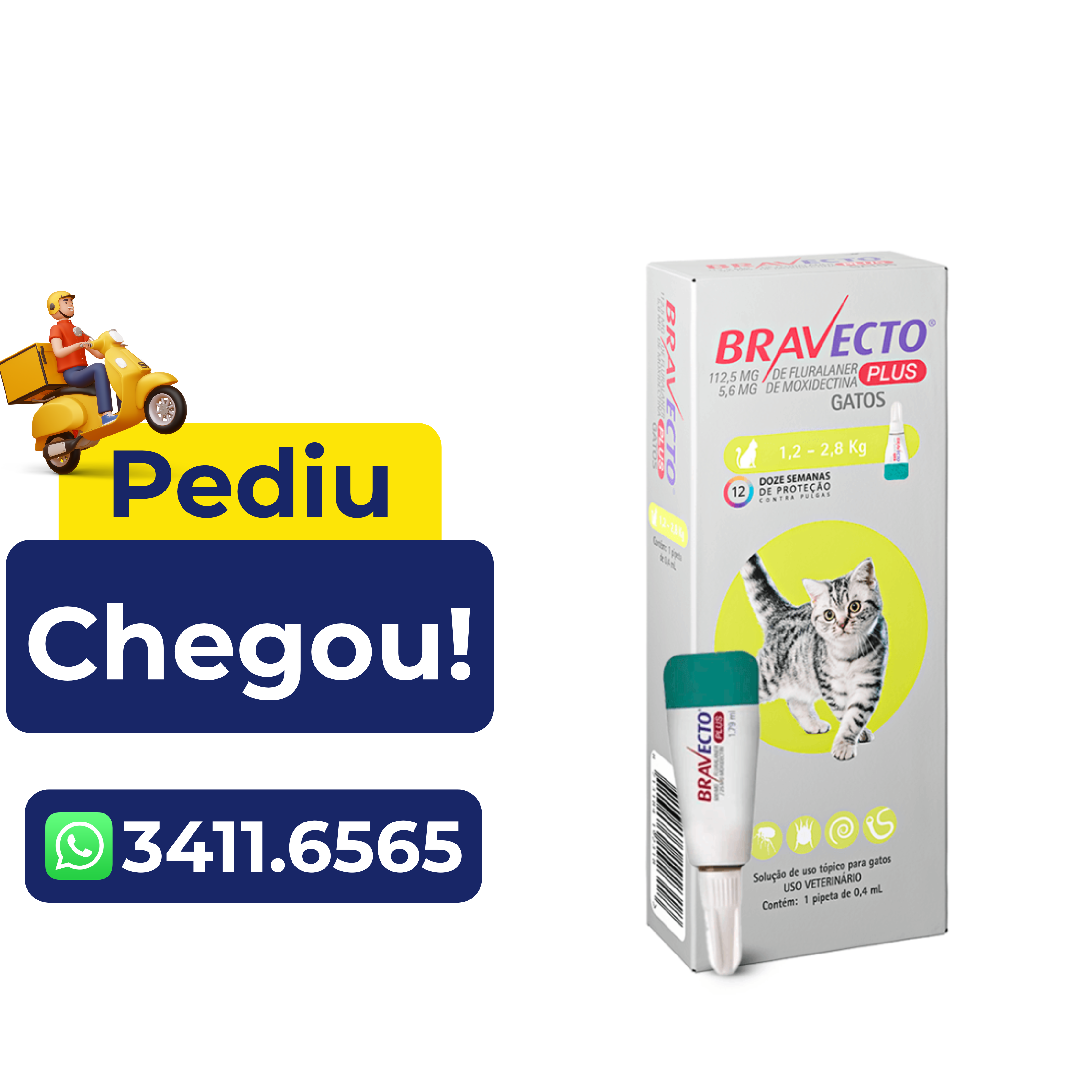 Antipulgas e Carrapatos Bravecto Plus Gato 112,5Mg – 1,2 A 2,8Kg