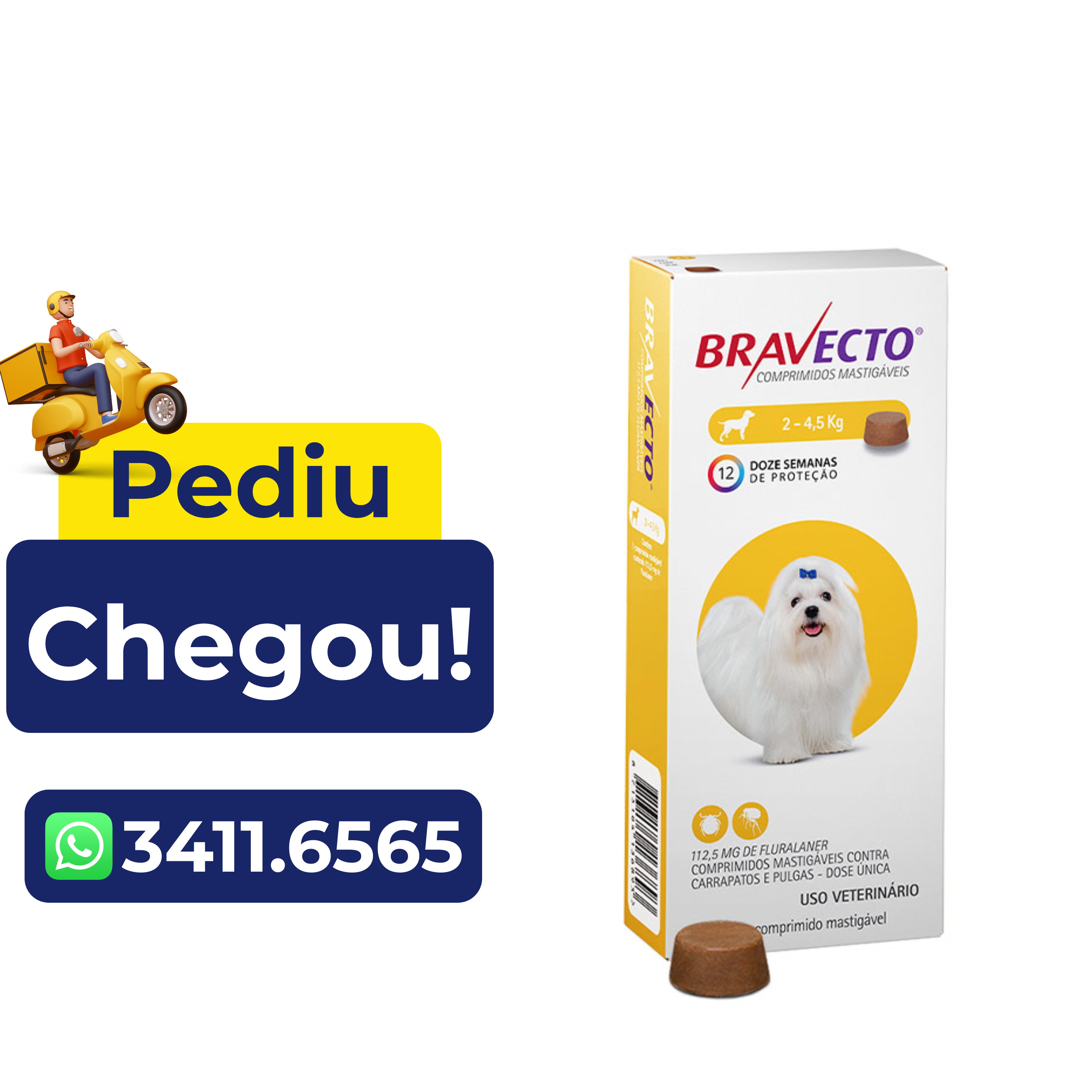 Antipulgas e Carrapatos Bravecto para Cães 2 a 4,5Kg – 112,5Mg