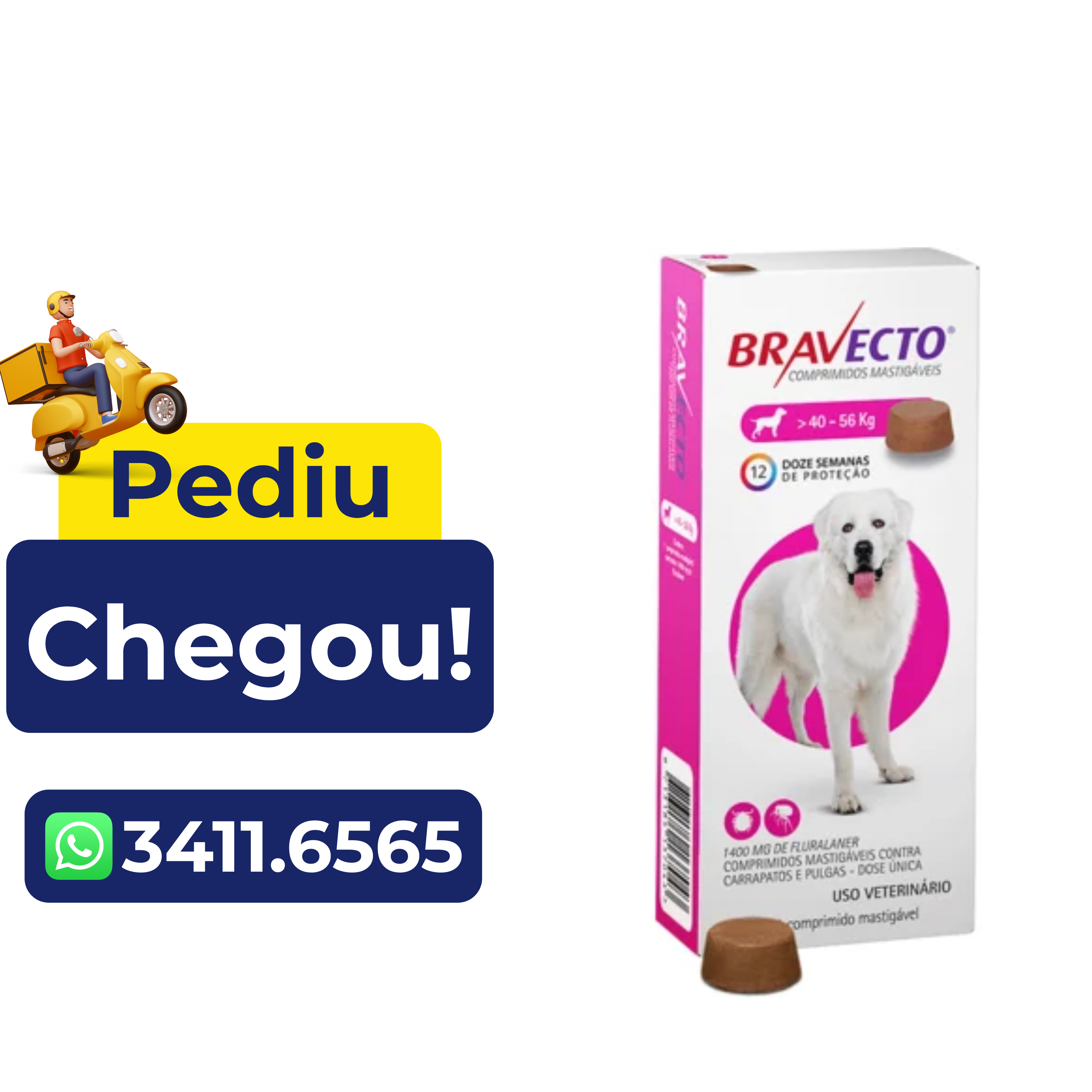 Antipulgas e Carrapatos Bravecto para Cães 40 a 56Kg – 1400Mg