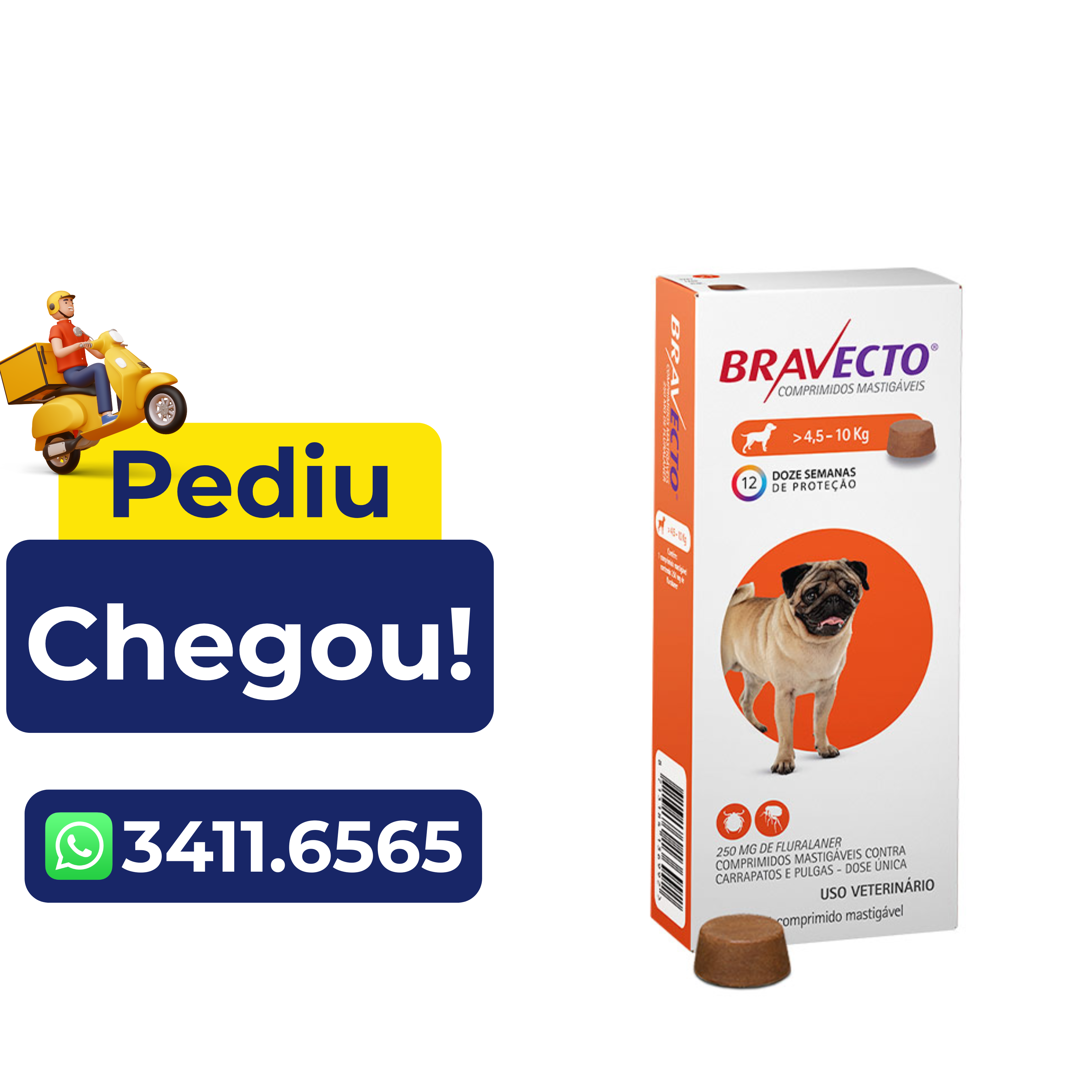 Antipulgas e Carrapatos Bravecto para Cães 4,5 a 10Kg – 250Mg