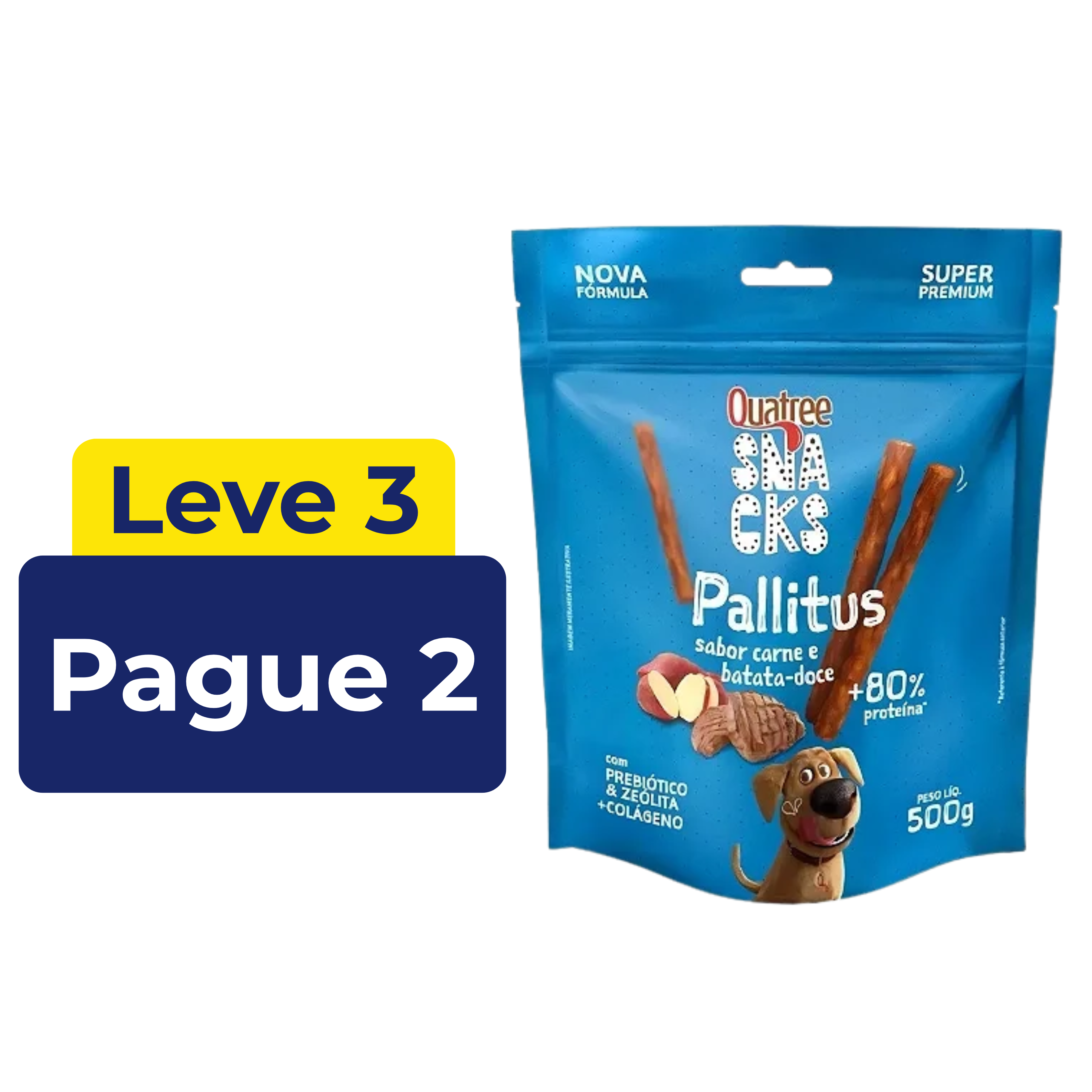 Petisco Quatree Pallitus Sabor Carne e Batata Doce 500g – Leve 3 Pague 2