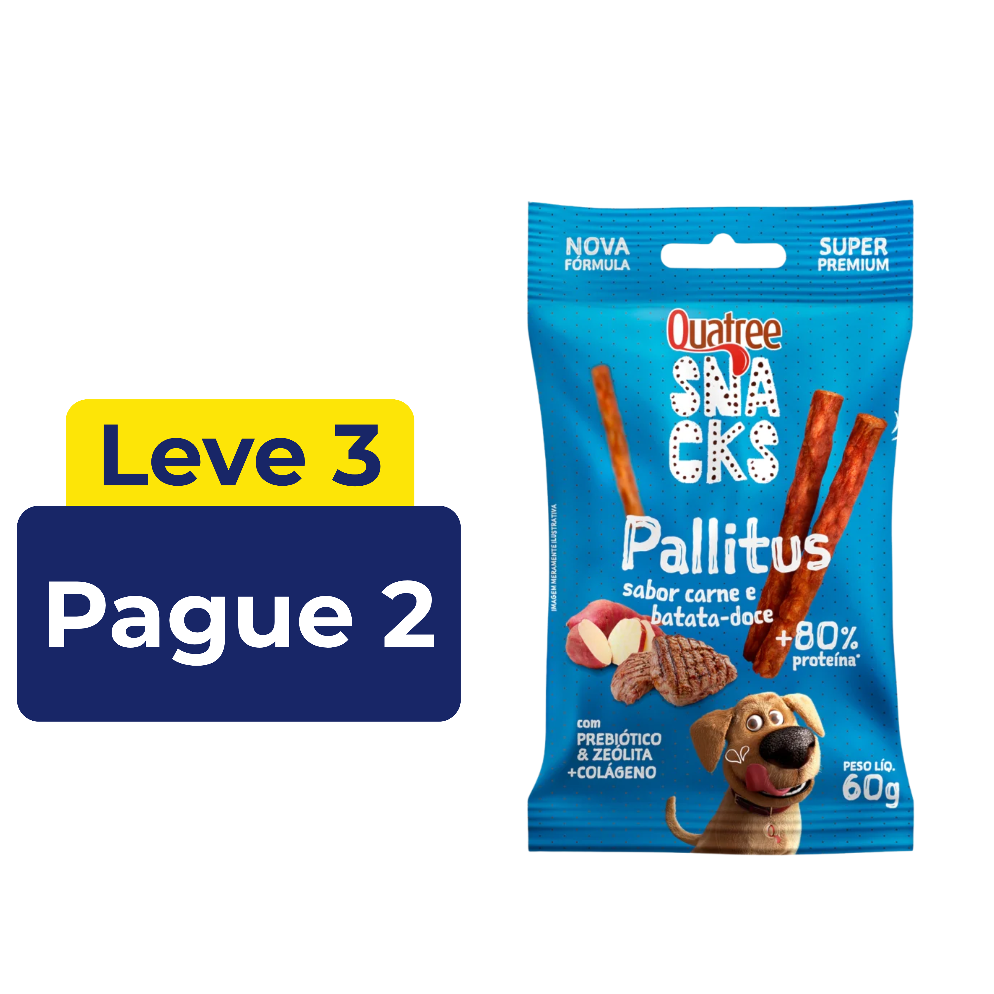 Petisco Quatree Pallitus Sabor Carne e Batata Doce 60g – Leve 3 Pague 2