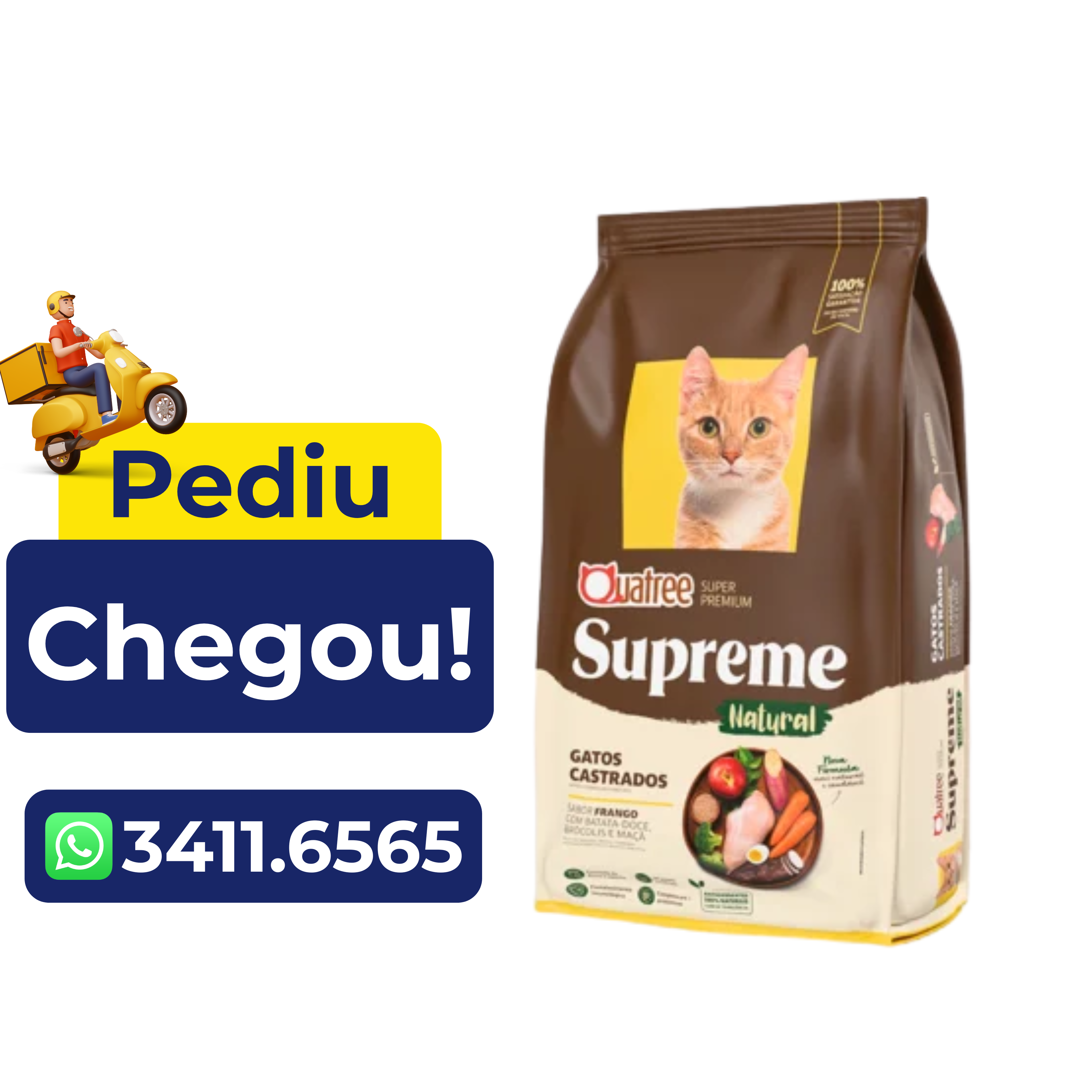 Ração Quatree Supreme para Gatos Castrados Sabor Frango e Batata Doce 10,1kg