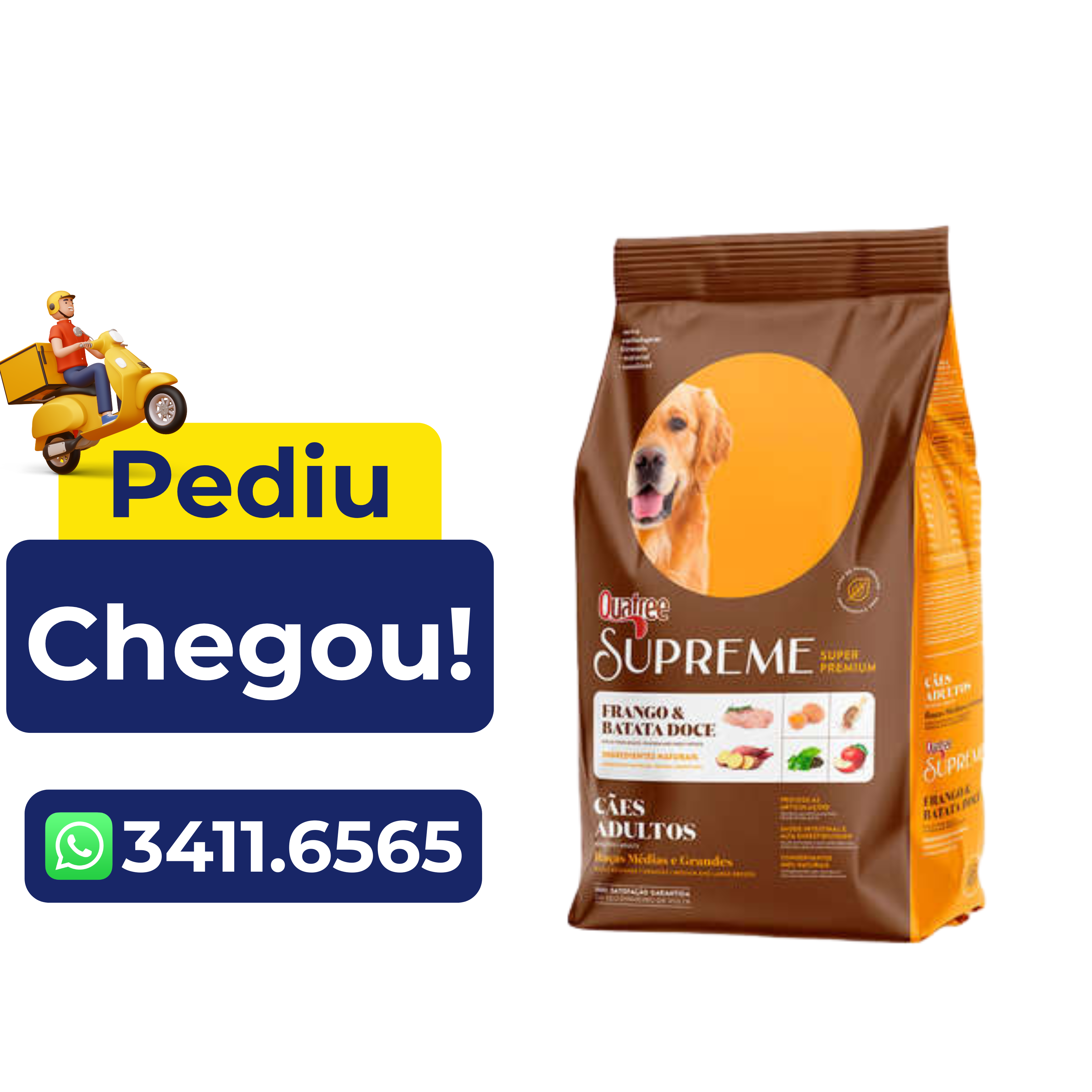 Ração Quatree Supreme Cães Adultos Porte Medio e Grande – Frango e Batata Doce 15kg