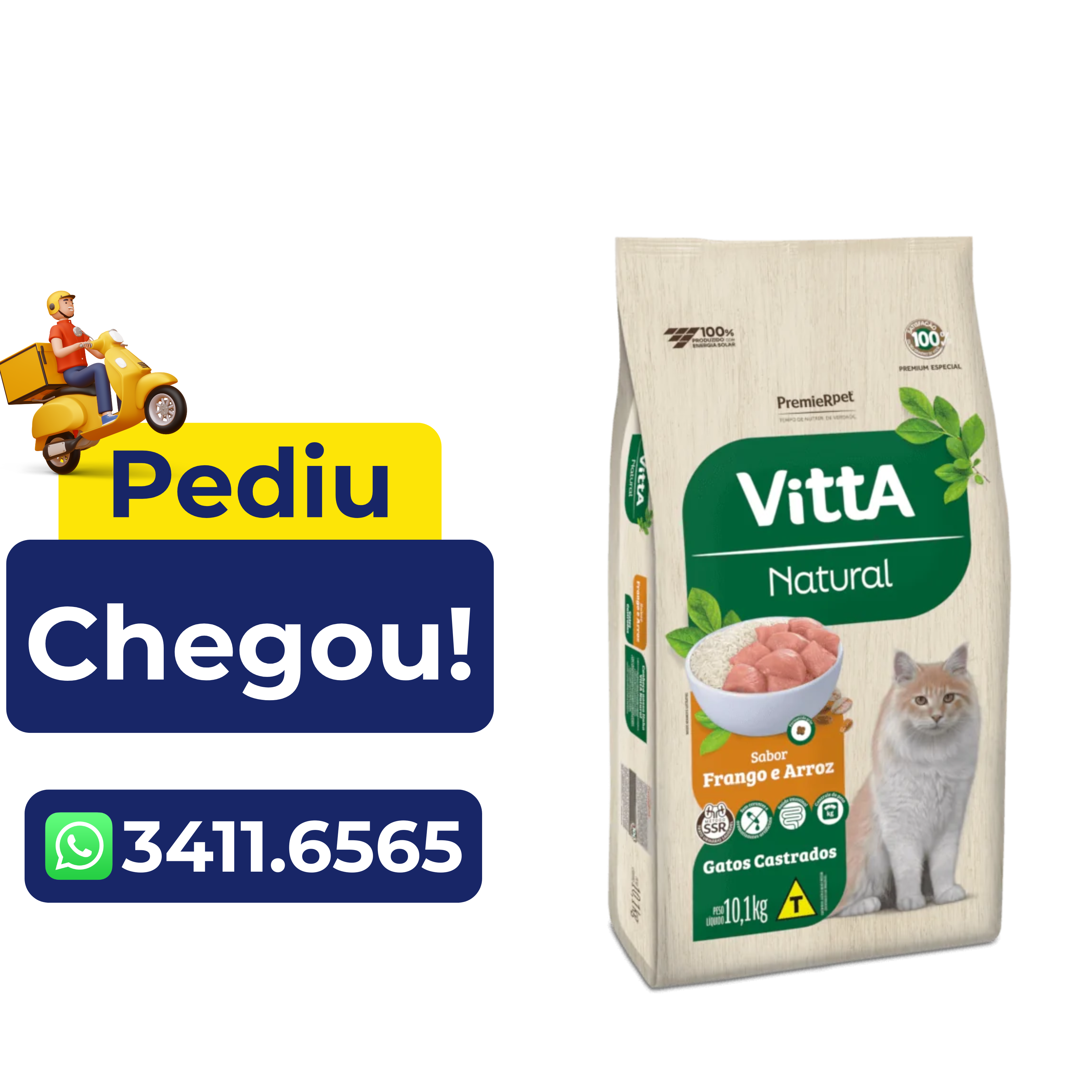Ração Premier Vitta Natural para Gatos Castrados Sabor Frango 10,1kg