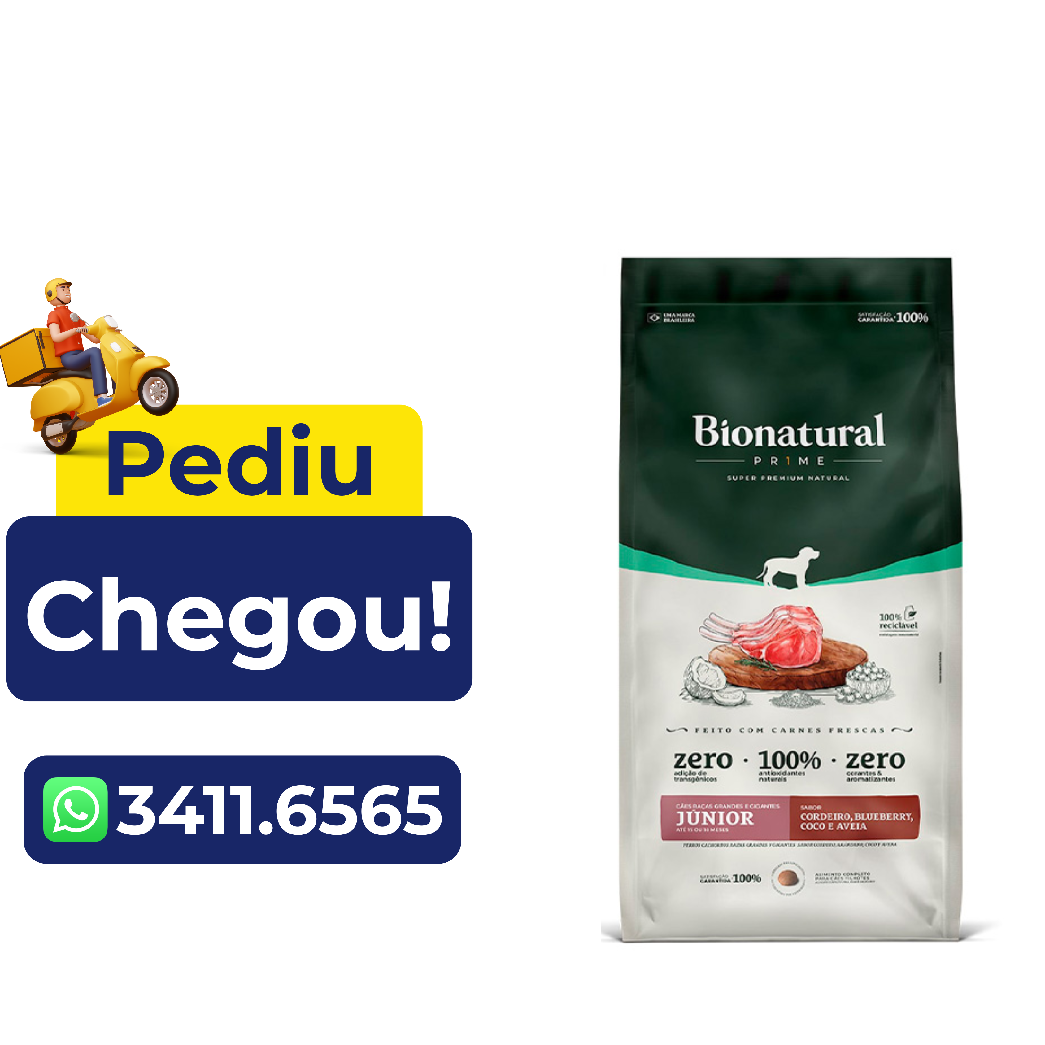 Ração BioNatural Cães Raças Grandes Gigantes Adultos Cordeiro 15kg