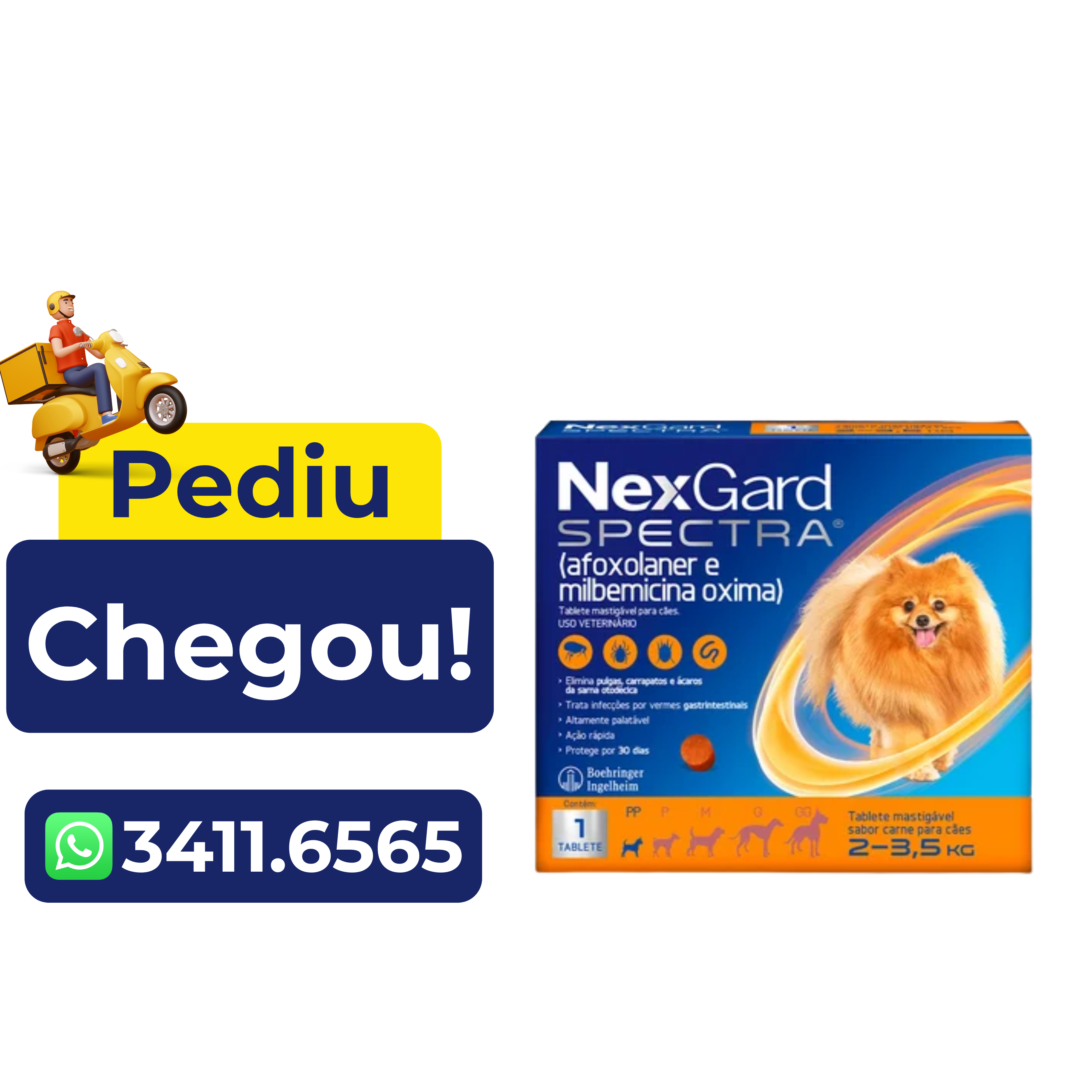 Antipulgas e Vermífugo NexGard Spectra para Cães de 2 a 3,5kg – 1 Comprimido
