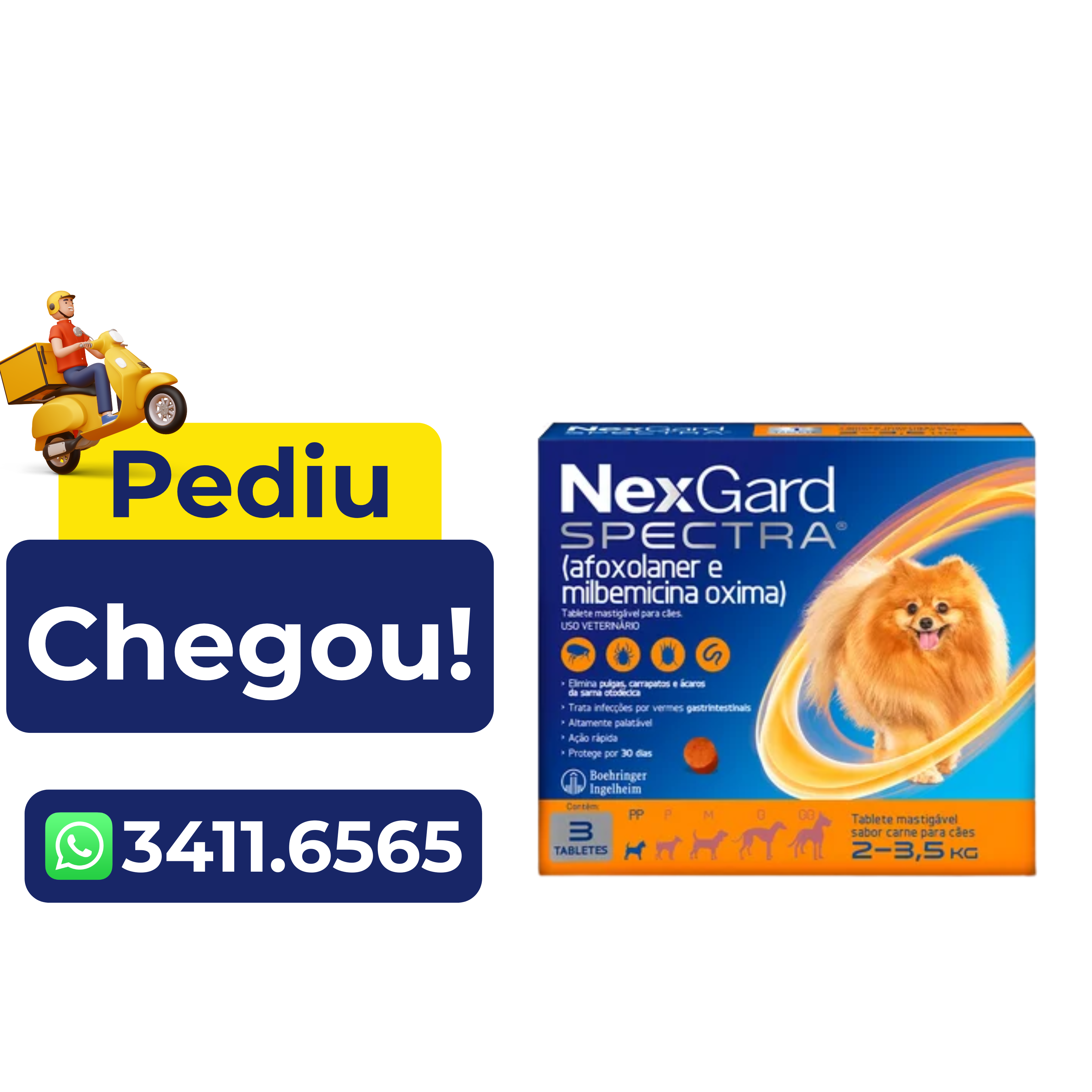 Antipulgas e Vermífugo NexGard Spectra para Cães de 2 a 3,5kg – 3 Comprimidos
