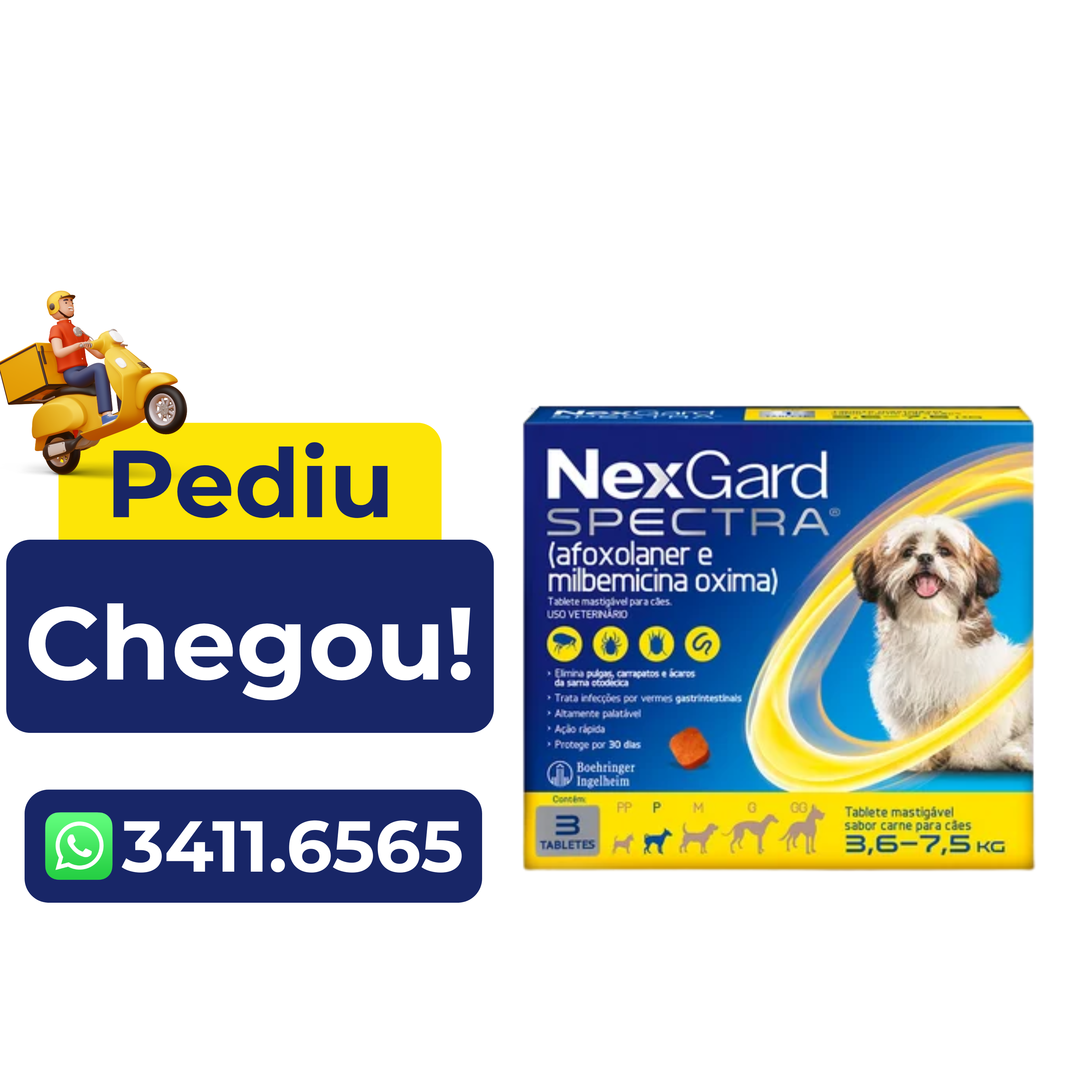 Antipulgas e Carrapatos Nexgard Spectra Cães 3,6 a 7,5Kg – 3 Comprimidos
