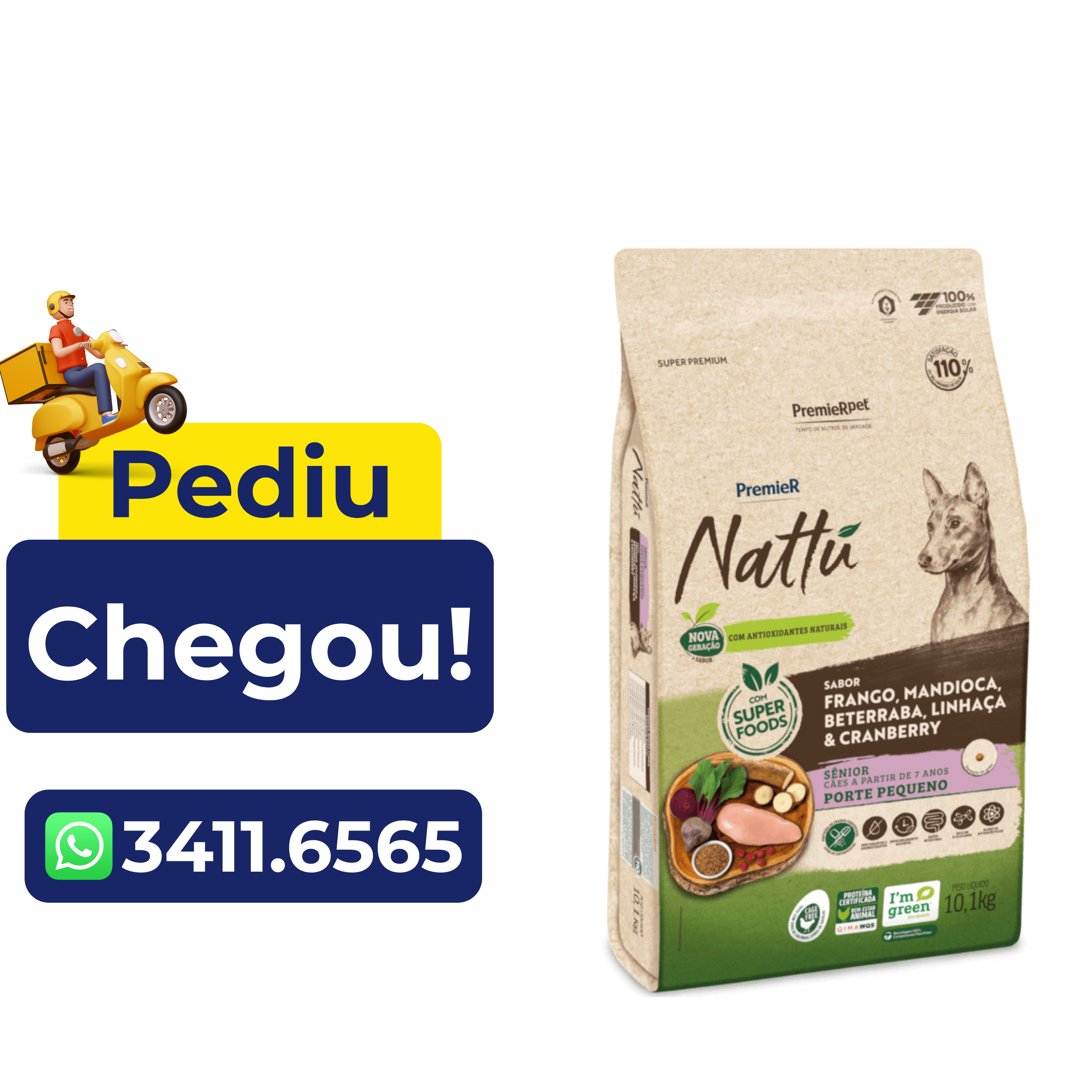 Ração Premier Nattú para Cães Idosos de Porte Pequeno Sabor Frango e Mandioca 10,1kg