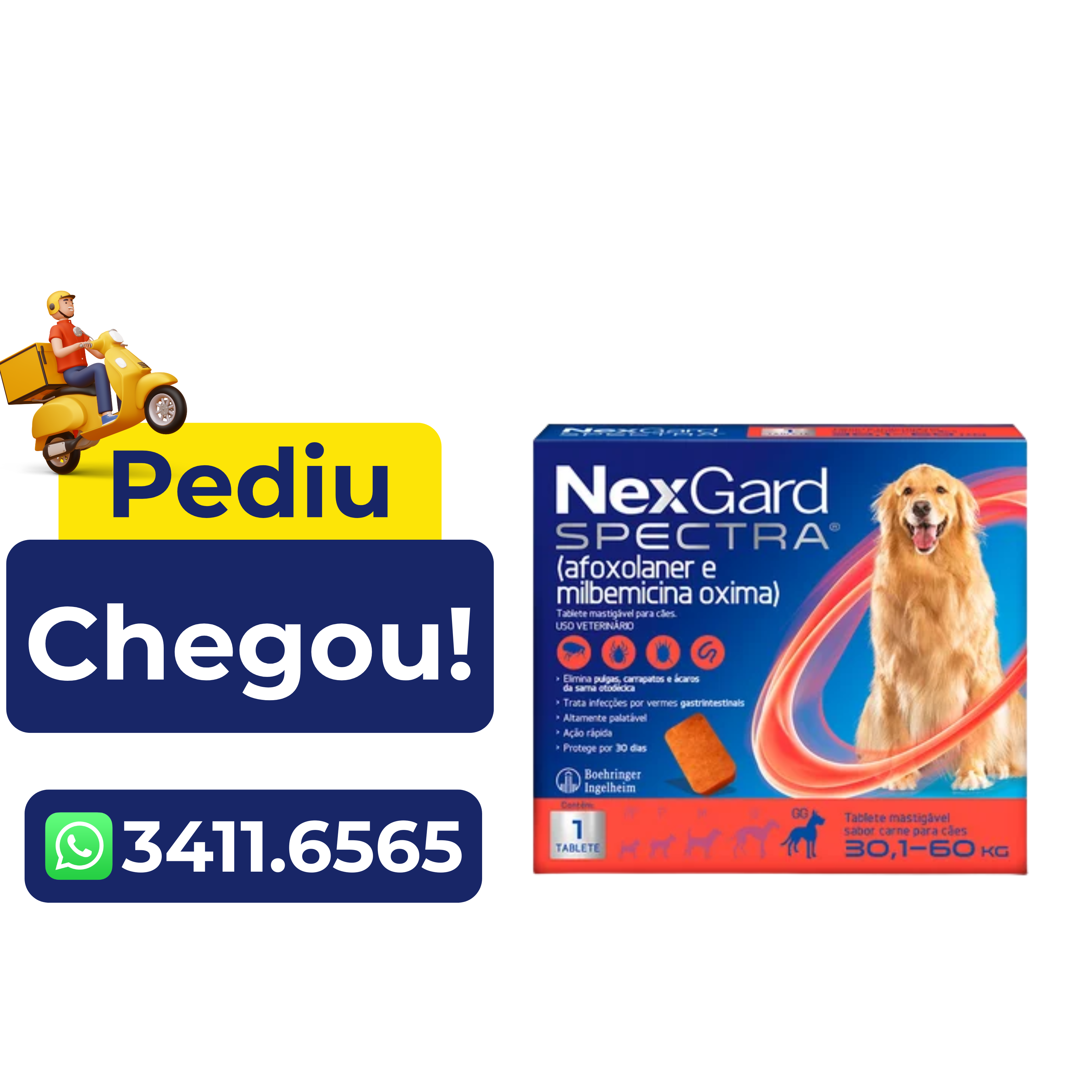 Antipulgas e Carrapatos Nexgard Spectra Cães 30,1 a 60kg – 1 Comprimido