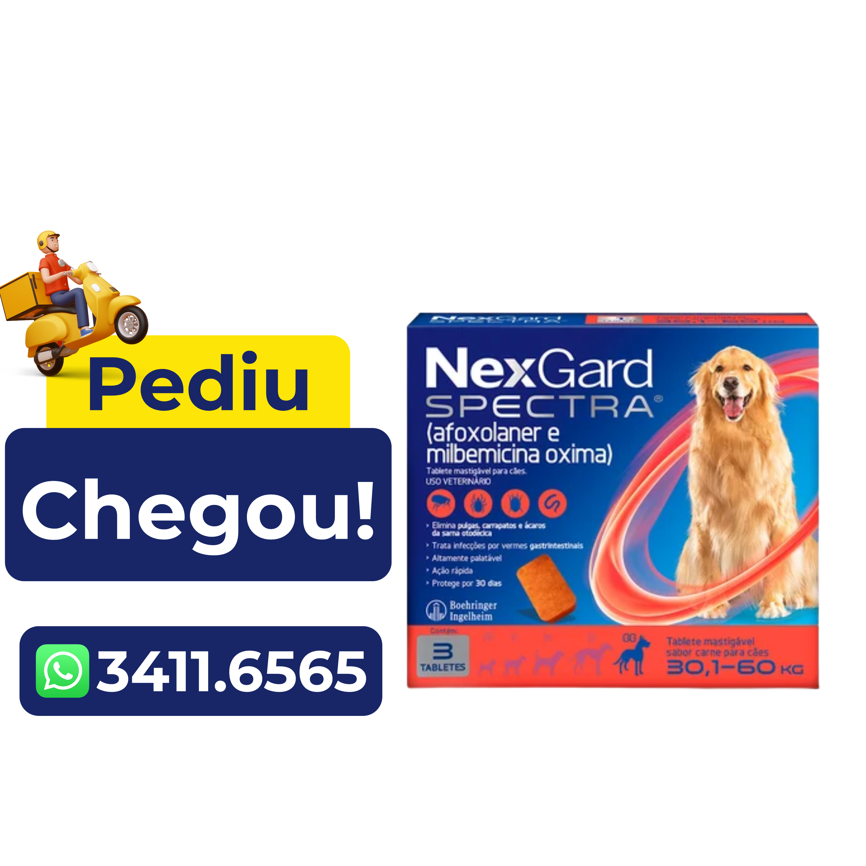 Antipulgas e Carrapatos Nexgard Spectra Cães 30,1 a 60kg – 3 Comprimido