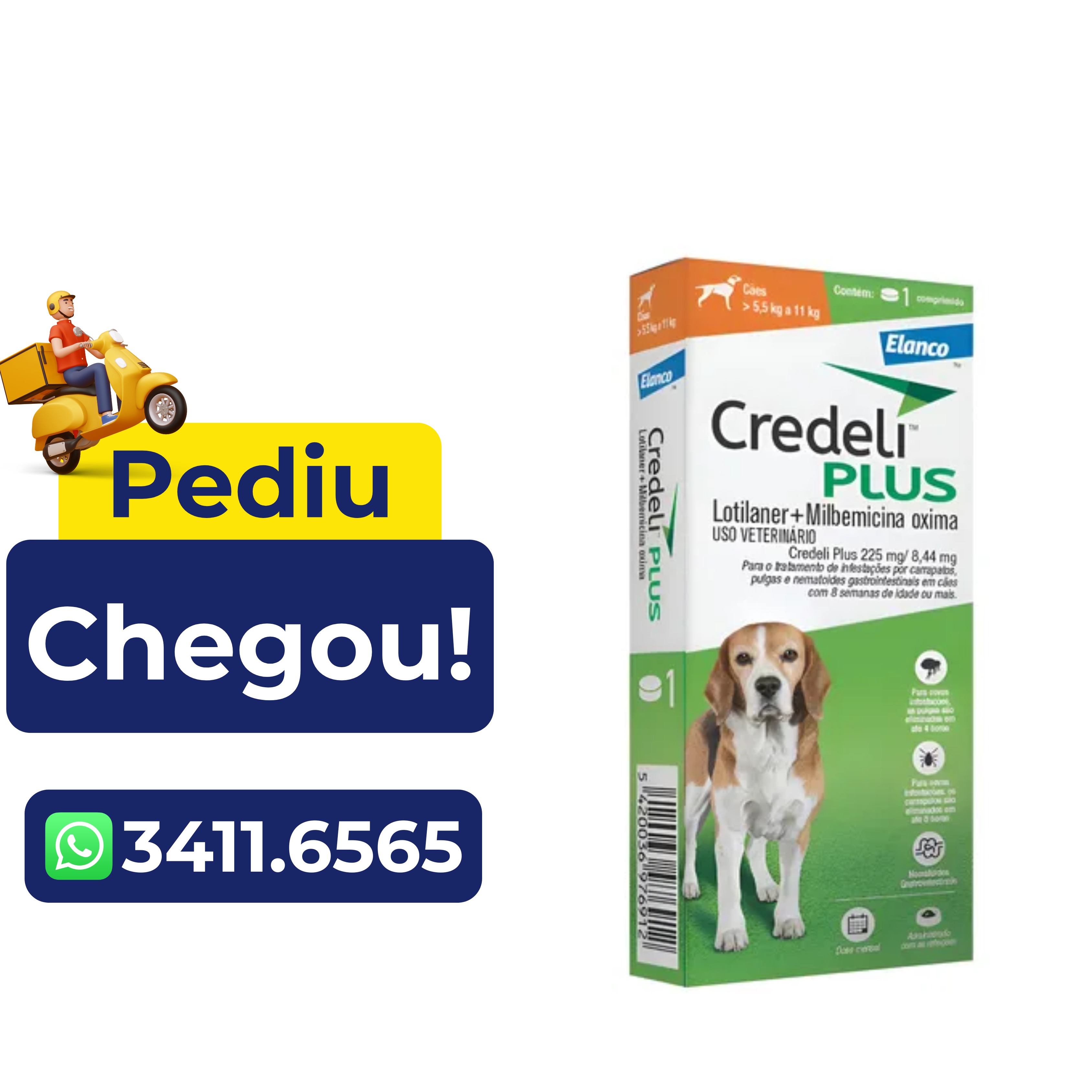Antipulgas Elanco Credeli Plus para Cães de 5,5 a 11 kg
