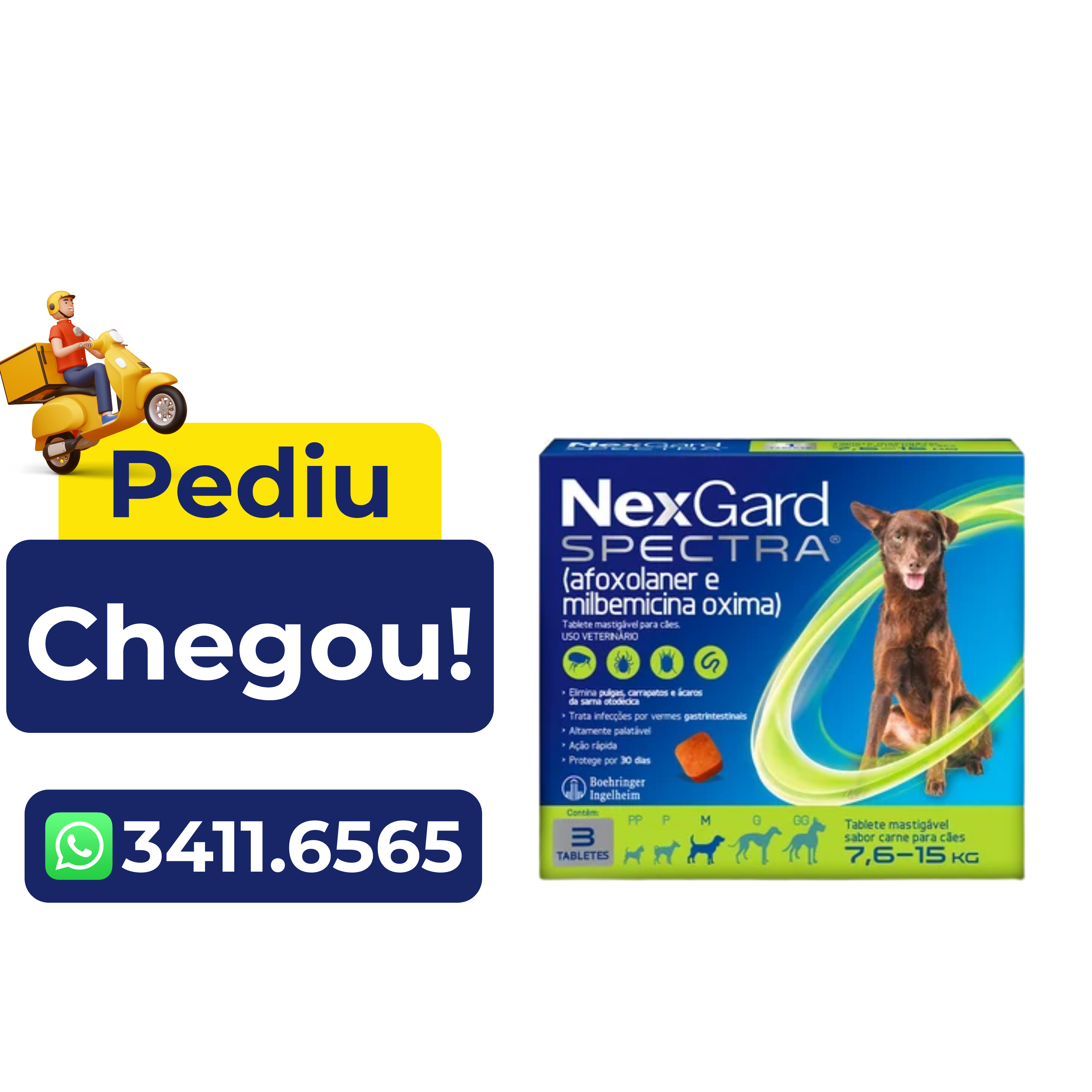 Antipulgas e Carrapatos Nexgard Spectra Cães 7,6 a 15Kg 3 Comprimidos