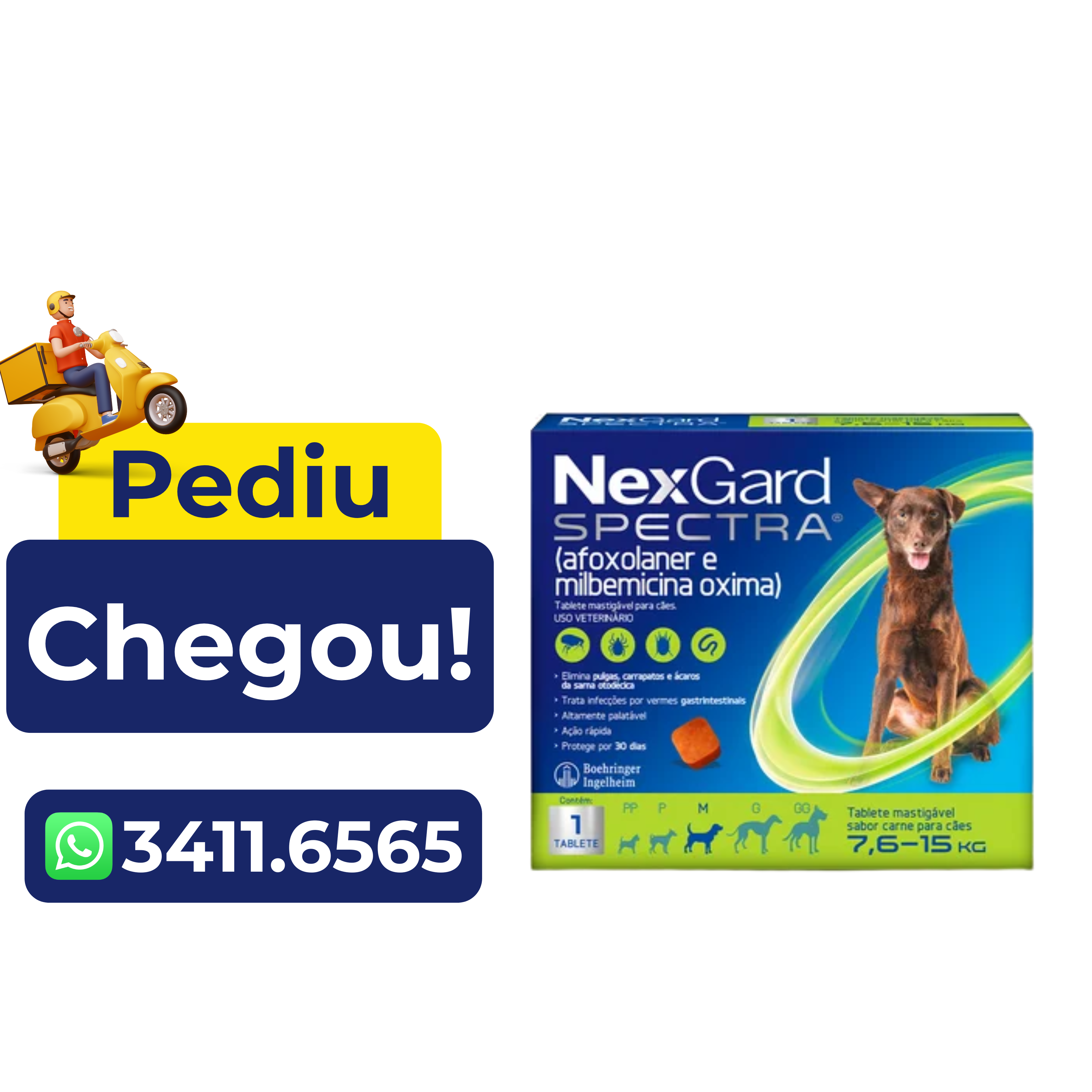 Antipulgas e Carrapatos Nexgard Spectra Cães 7,6 a 15Kg 1 Comprimido