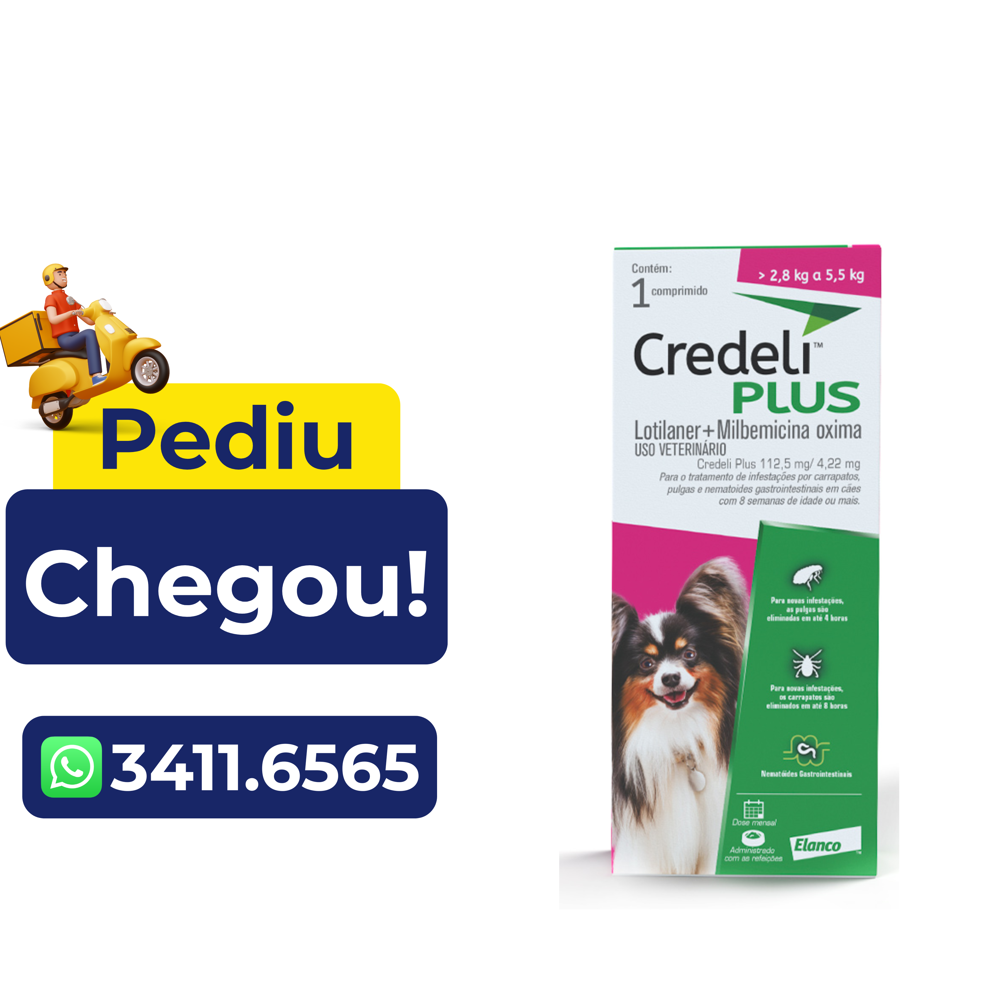 Antipulgas Elanco Credeli Plus para Cães de 2,8 a 5,5 kg