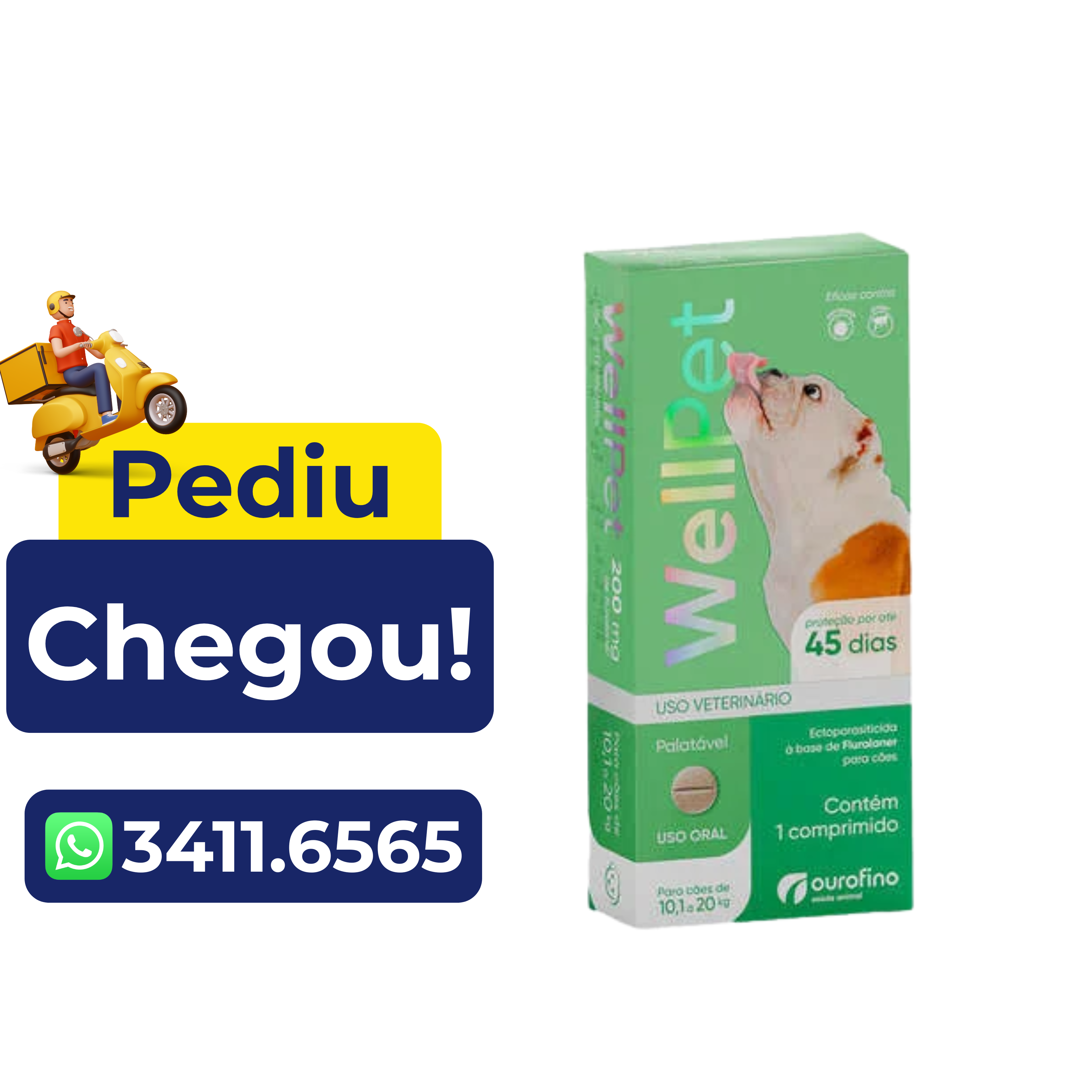 Antiparasitário Ourofino WellPet para Cães de 10,1 a 20 kg 200 mg