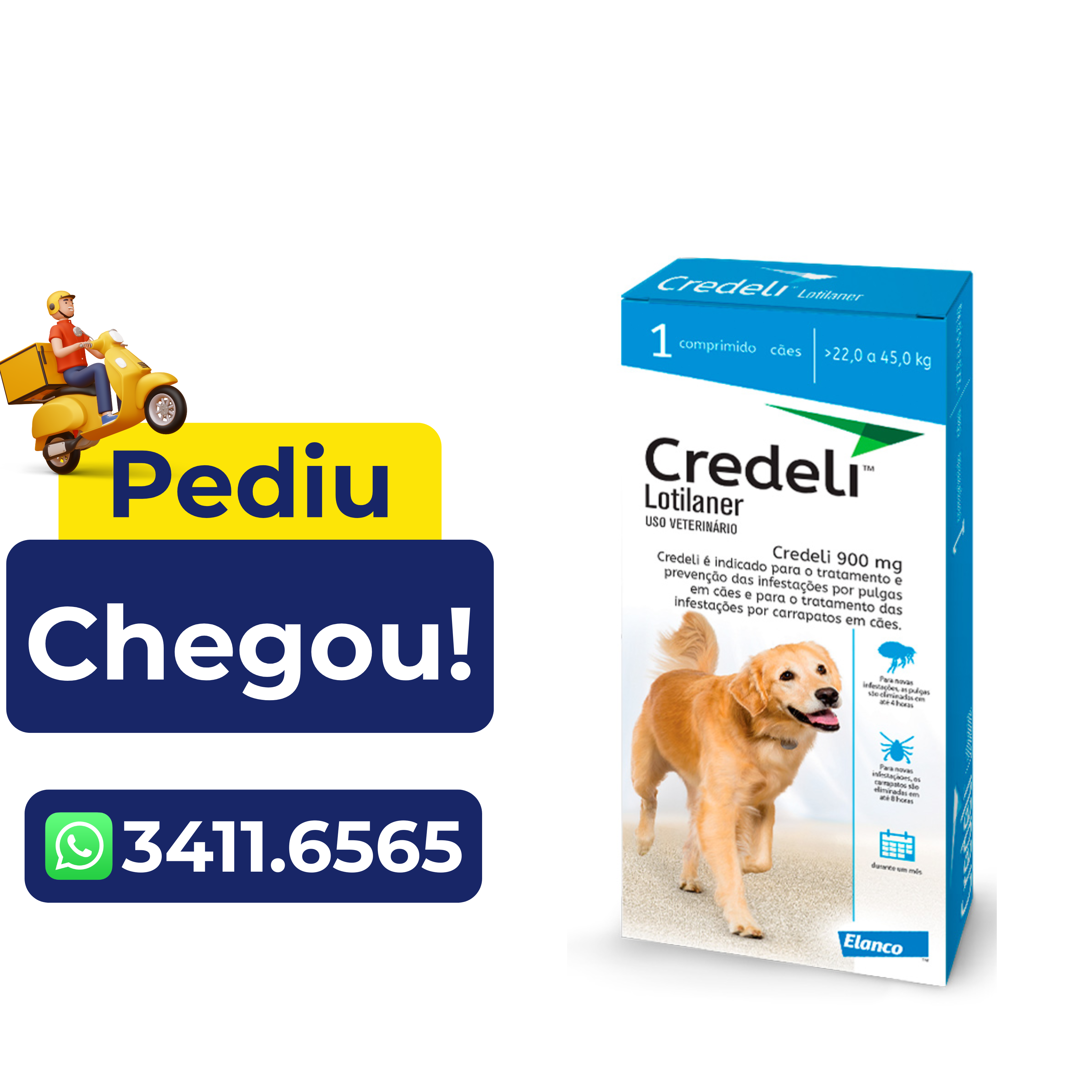Antipulgas Credeli Elanco para Cães 22 a 45kg – 1 comprimido