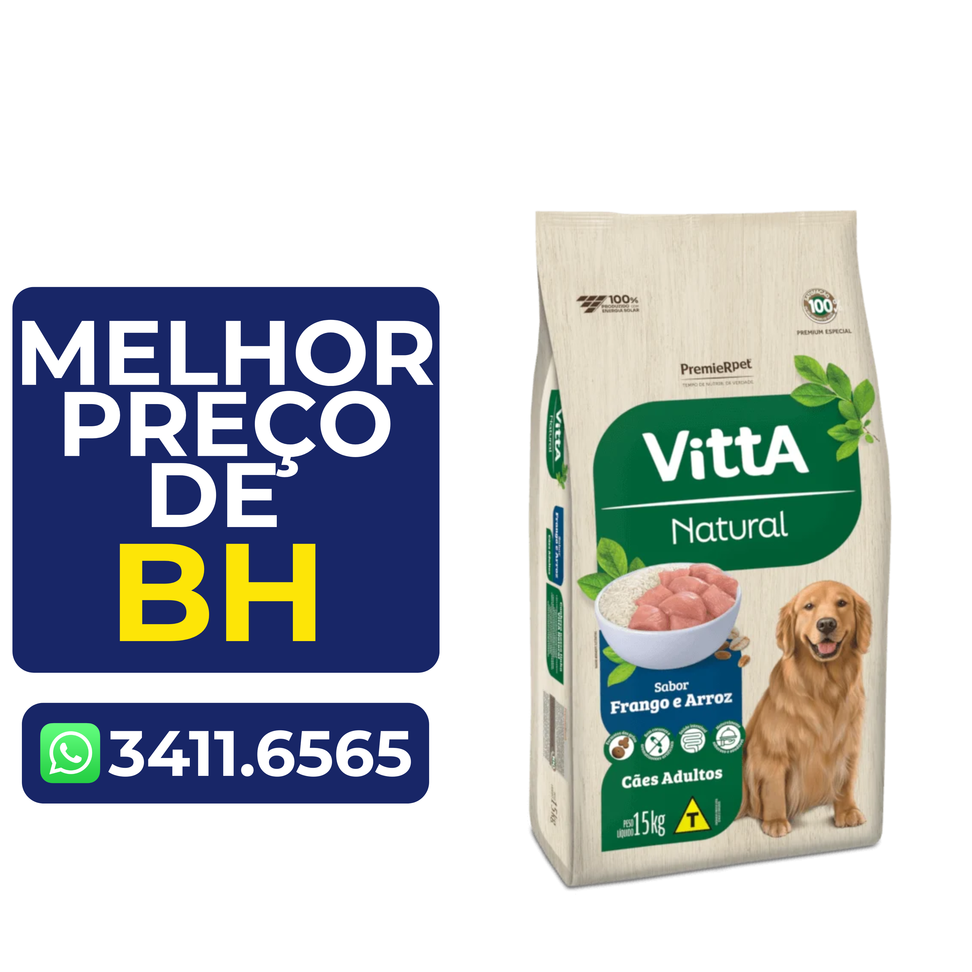 Ração Premier Vitta Natural para Cães Adultos Sabor Frango e Cereais 15kg