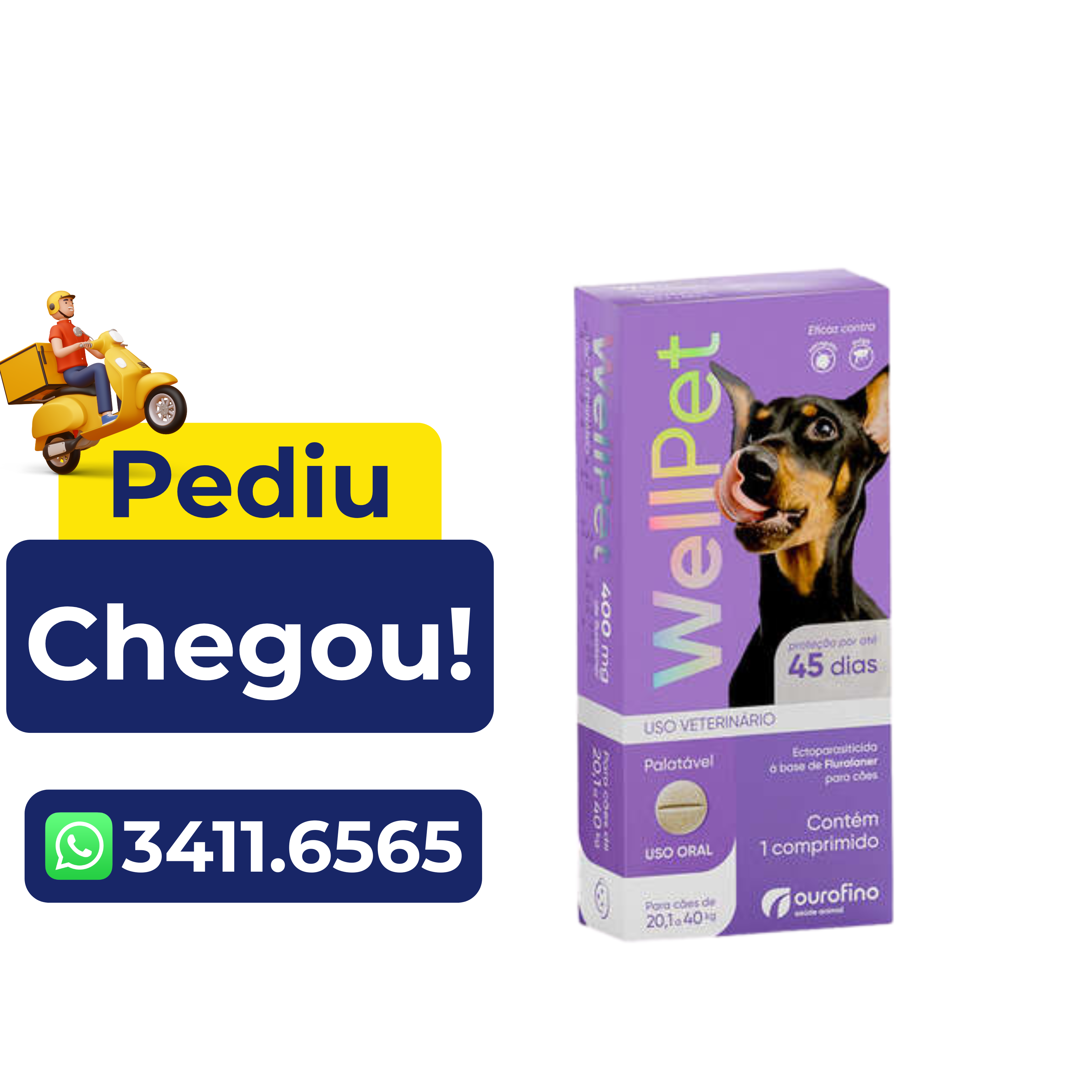 Antiparasitário Wellpet Para Cães ( 20 a 40kg) 400mg