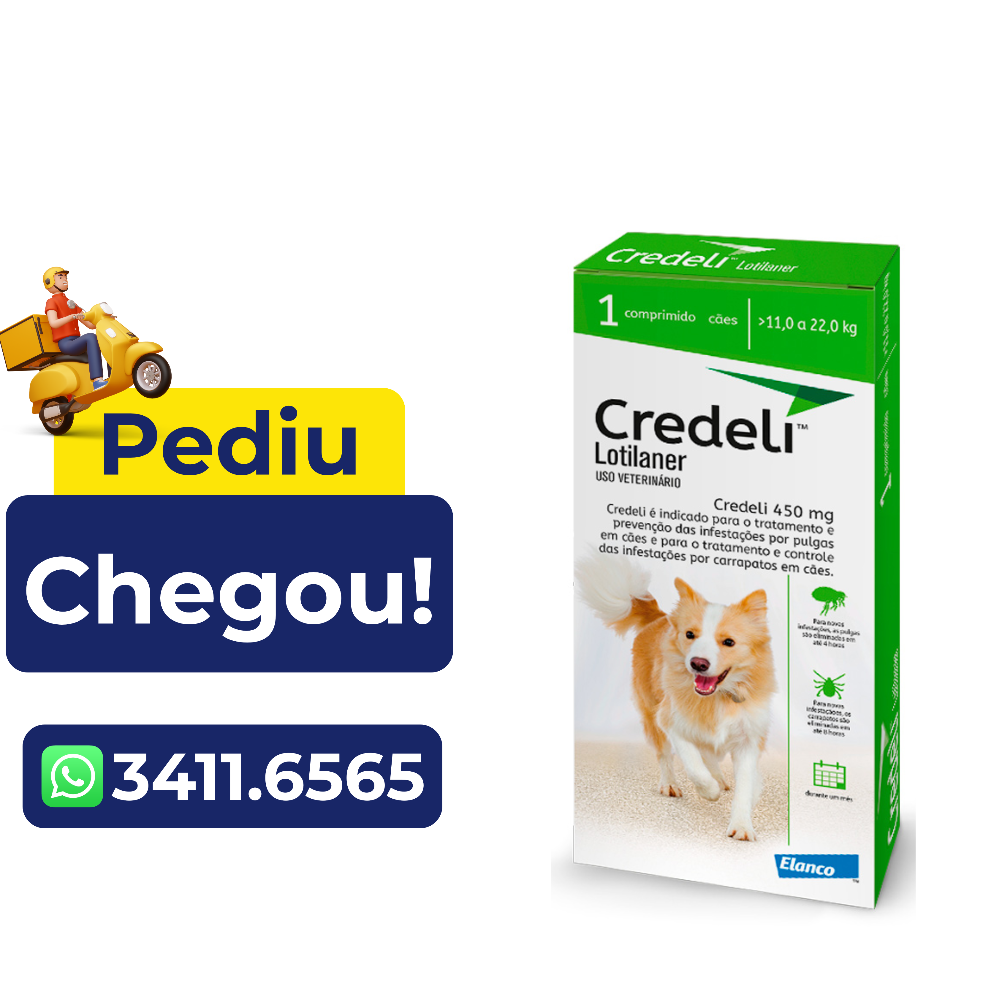 Antipulgas Credeli Elanco para Cães 11 a 22kg – 1 Comprimido
