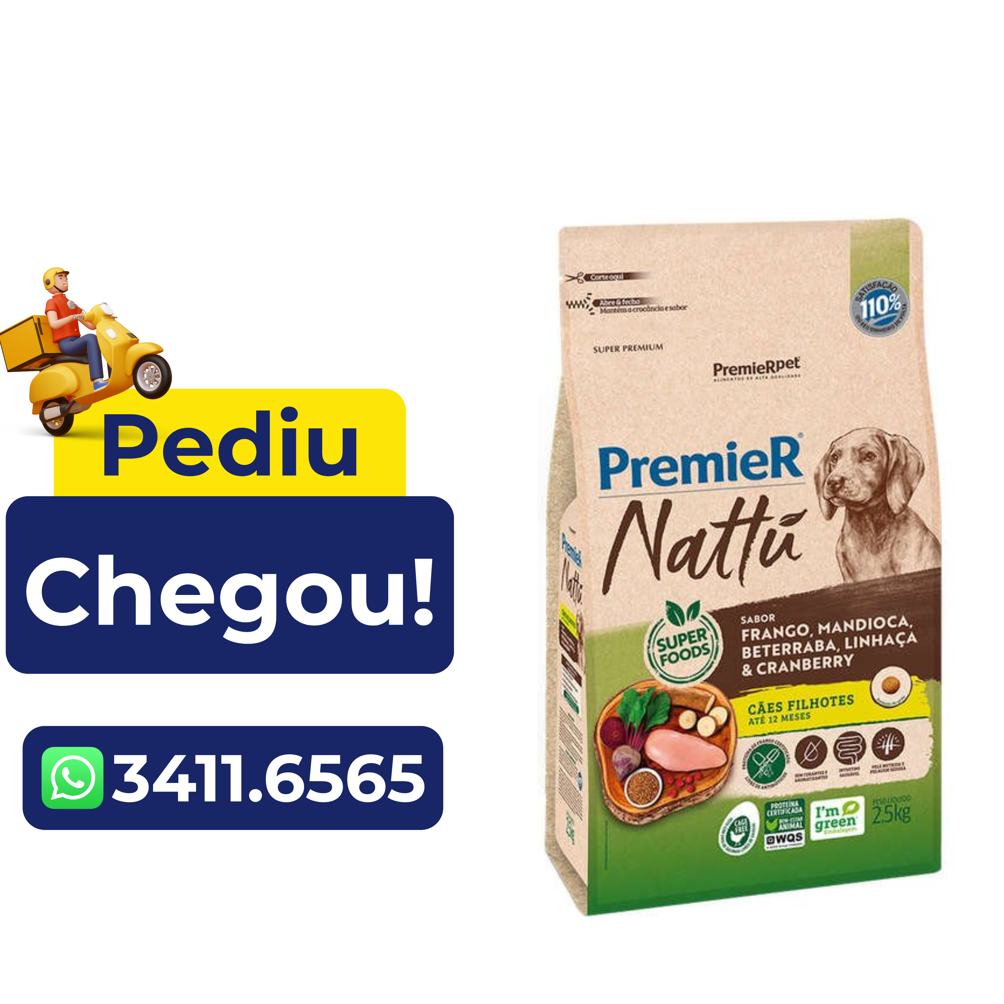 Ração Premier Nattú para Cães Filhotes Sabor Frango e Mandioca 2,5kg