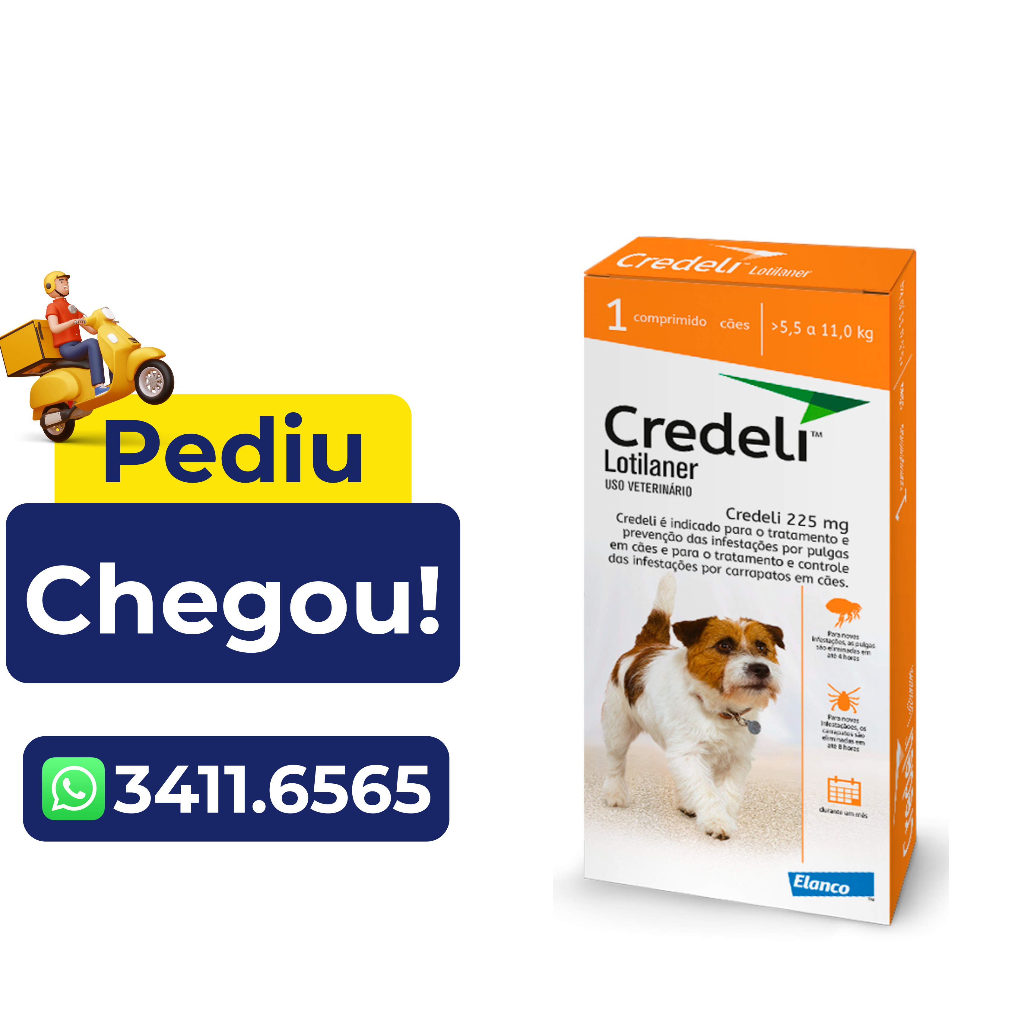 Antipulgas Credeli Elanco para Cães 5,5 a 11kg – 1 Comprimido