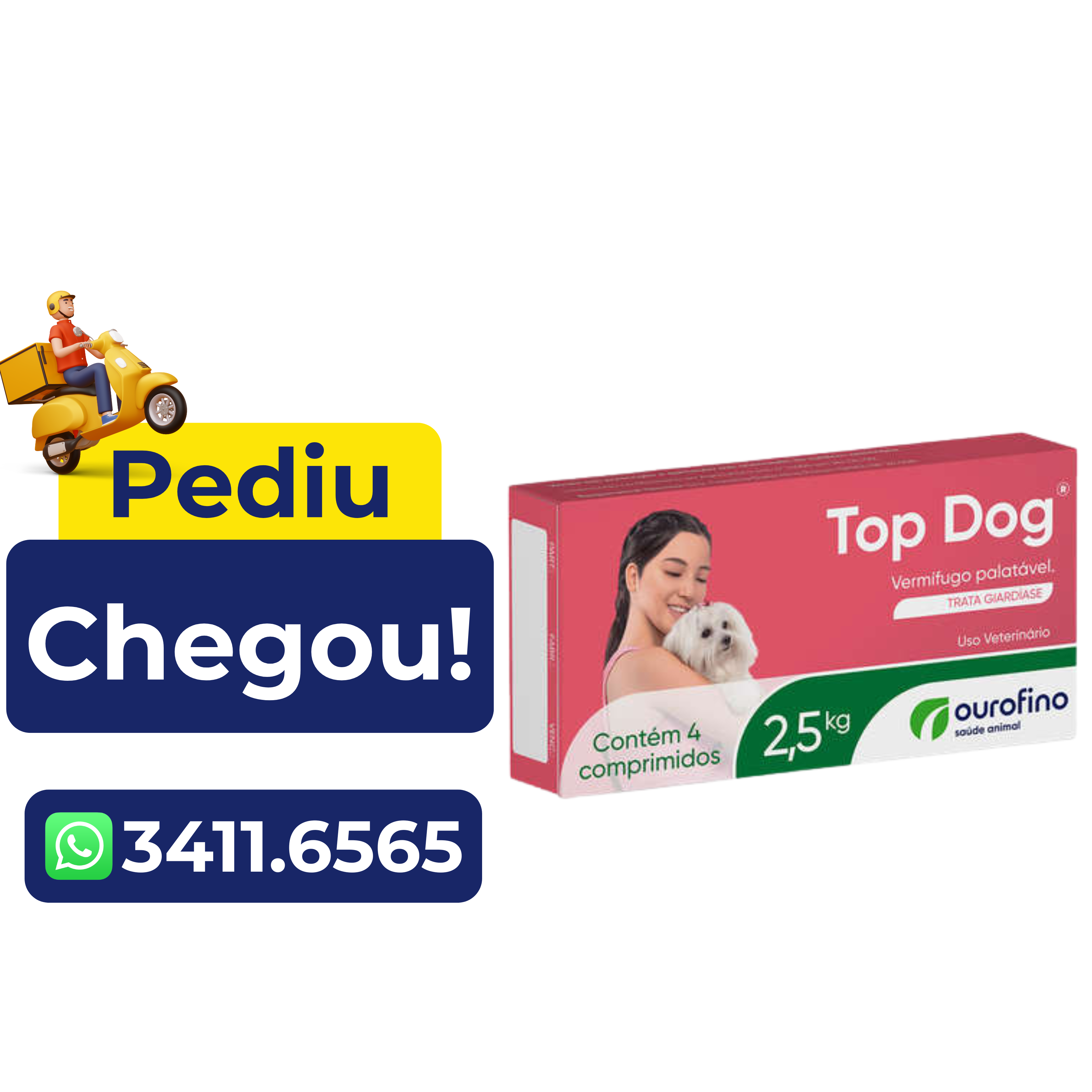 Vermífugo Ourofino Top Dog para Cães 2,5kg – 4 Comprimidos