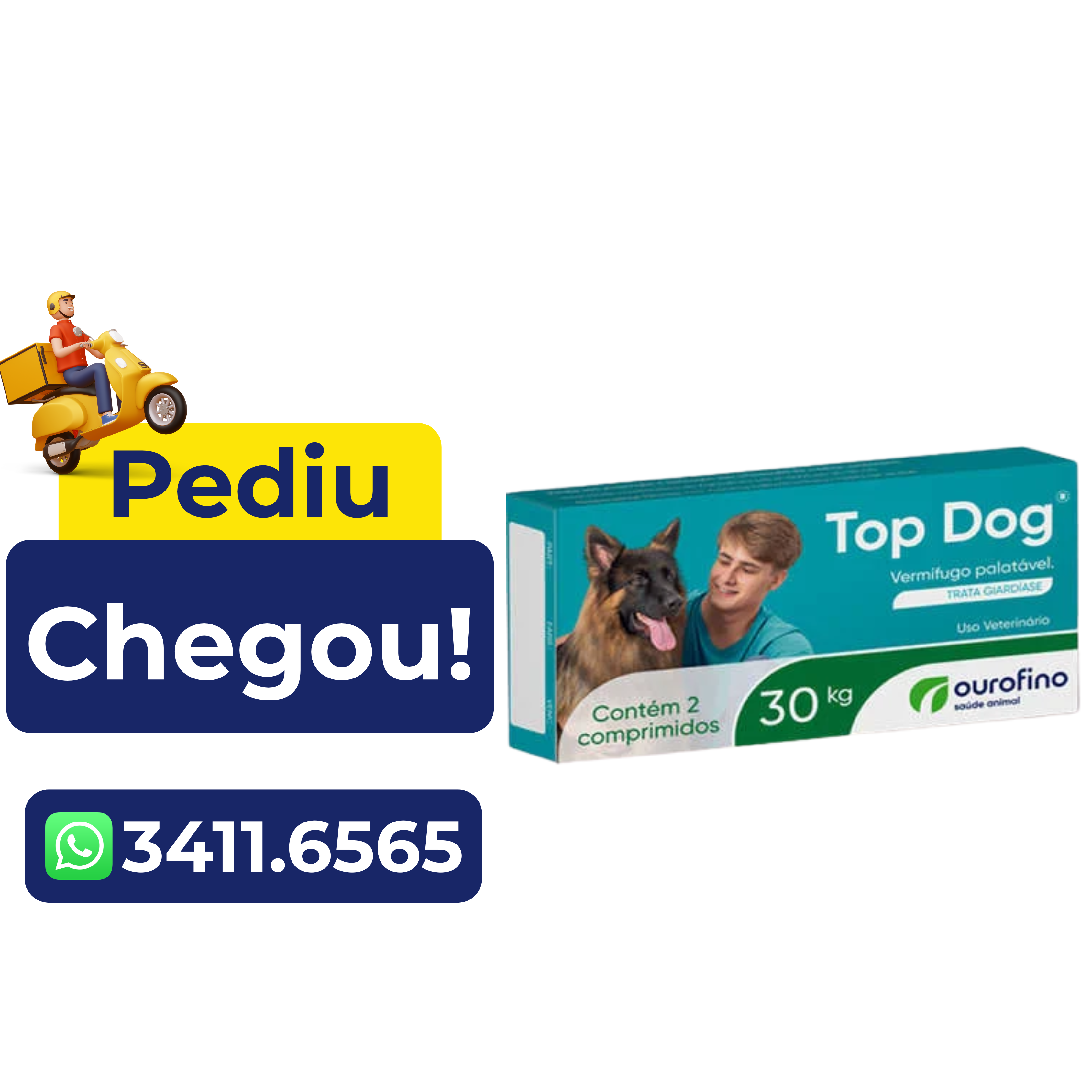 Vermífugo Ourofino Top Dog Para Cães 30kg – 2 Comprimidos