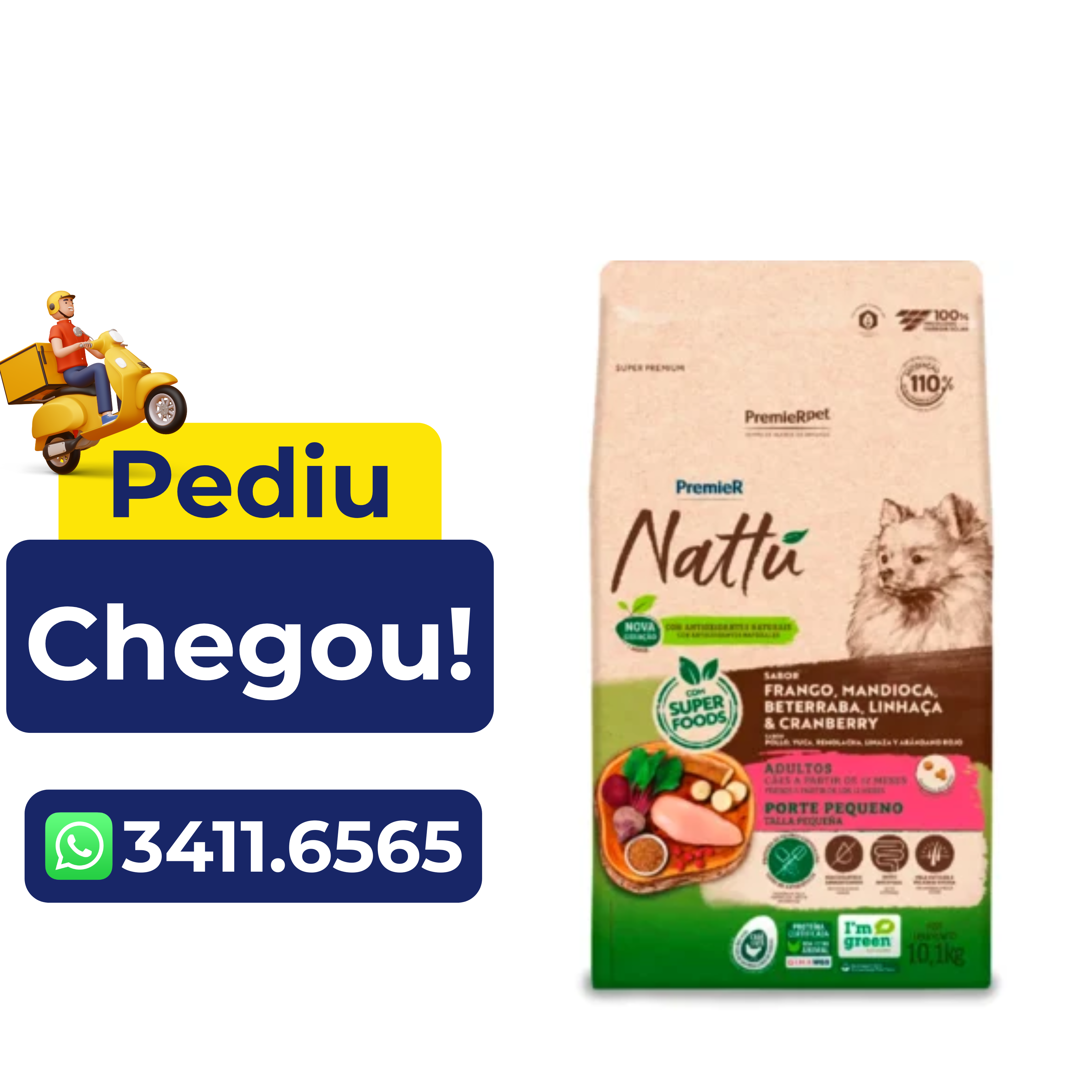 Ração Premier Nattú Mandioca para Cães Adultos de Pequeno Porte Sabor Frango e Mandioca 10,1kg