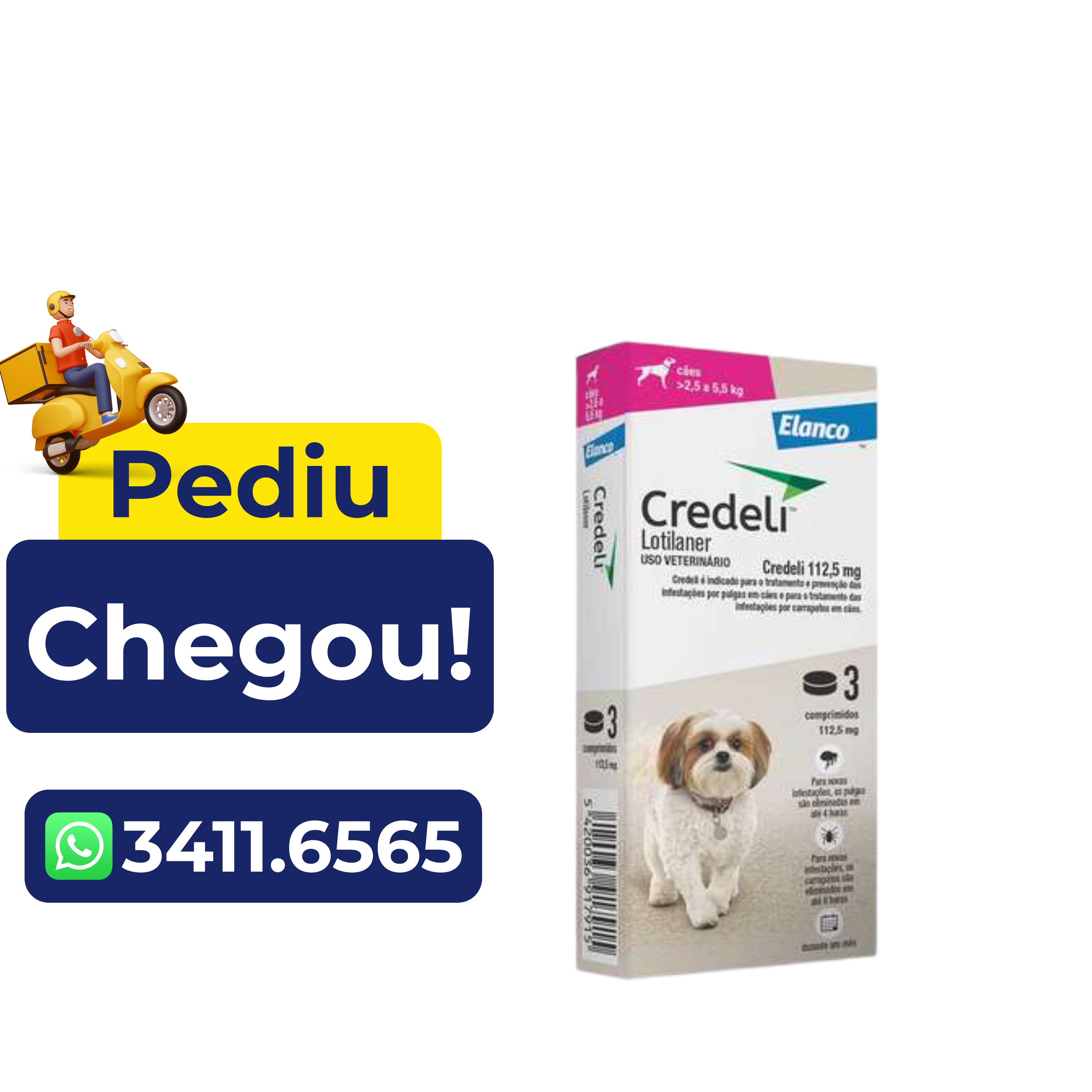 Antipulgas Credeli Elanco para Cães 2,5 a 5,5kg – 3 Comprimidos